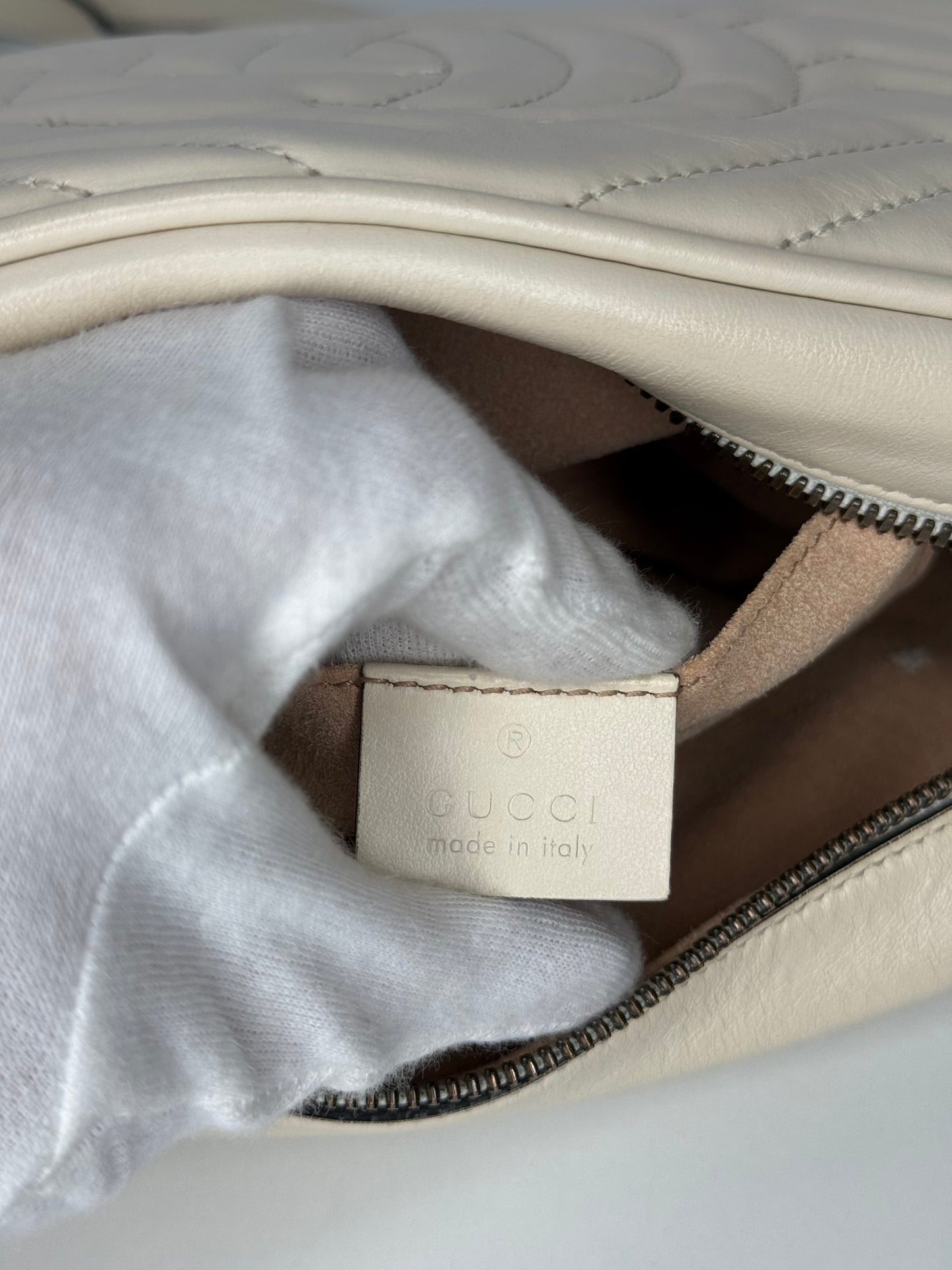 Gucci GG Off Marmont White Leather Small Camera Bag