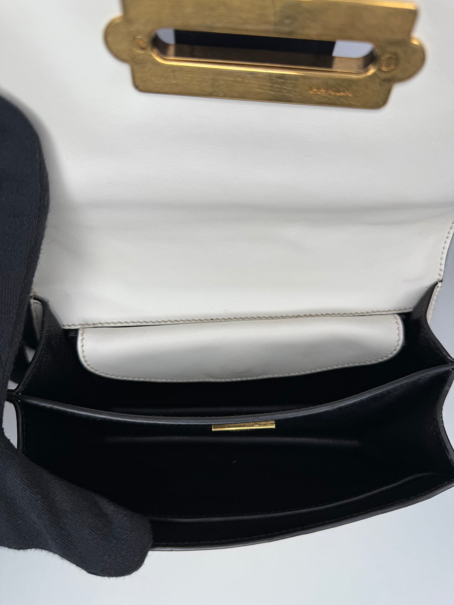 Prada Black/White Saffiano Leather Cahier Flap Shoulder Bag