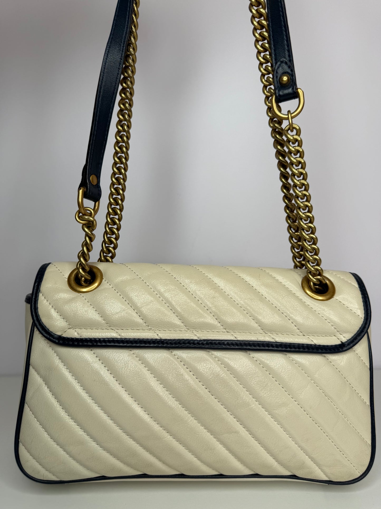 Gucci Blue/Ivory Matelasse Leather Medium GG Marmont Torchon Shoulder Bag