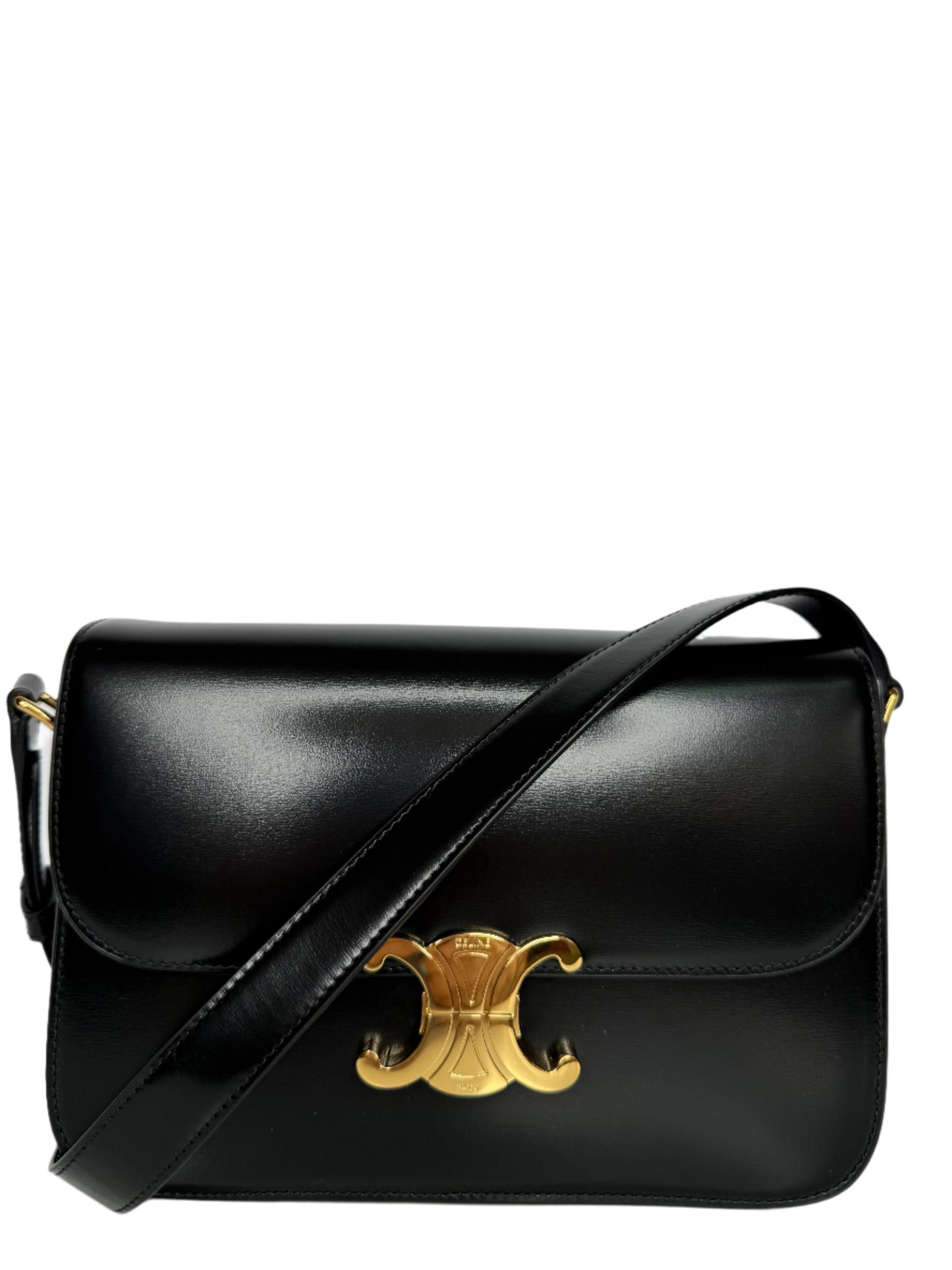 Celine Classique Triomphe Bag in Black Shiny Calfskin Brand New