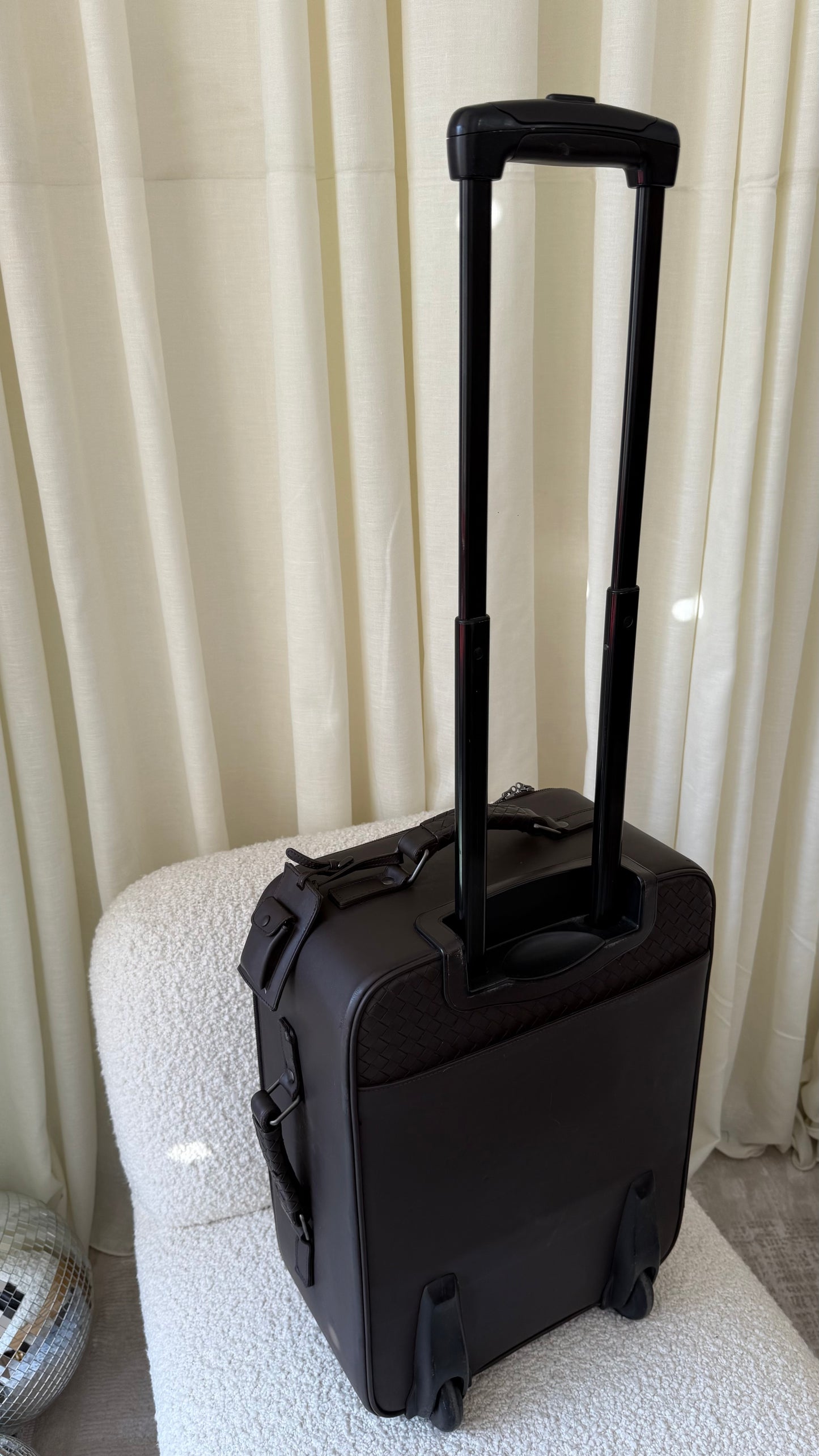 Bottega Veneta Chocolate Intrecciato Woven Leather Travel Trolley Suitcase