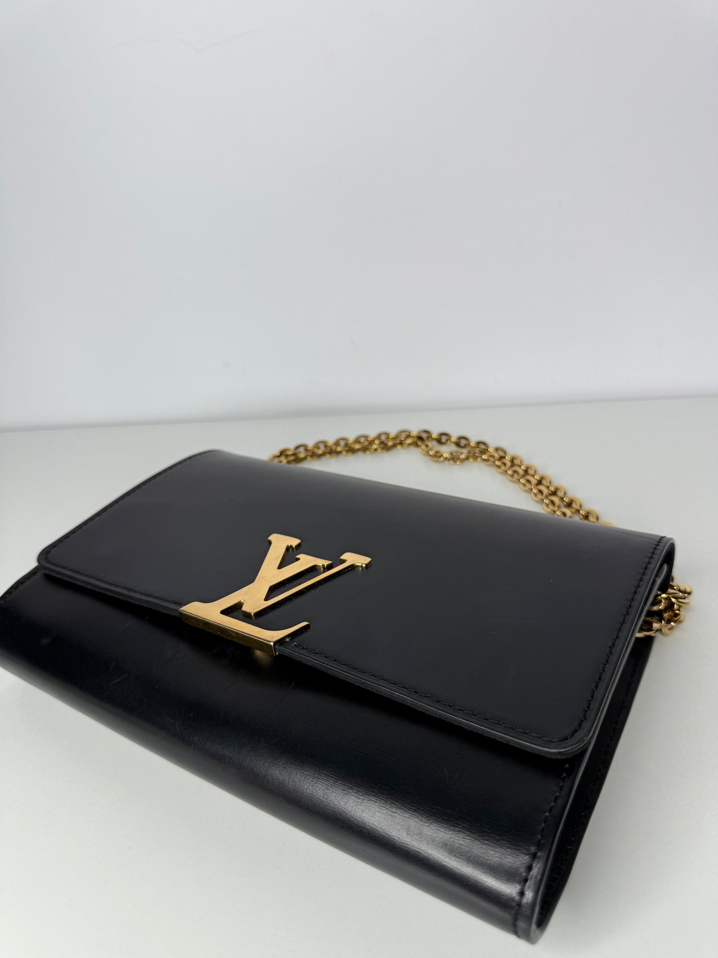 Louis Vuitton Louise Black Calfskin Chain Clutch
