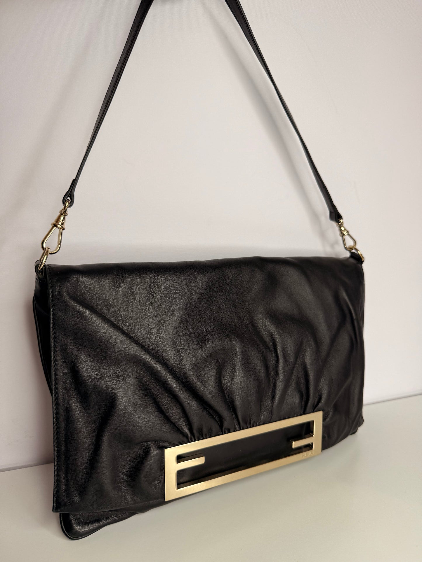 Fendi Black Leather Mia Flap Shoulder Bag