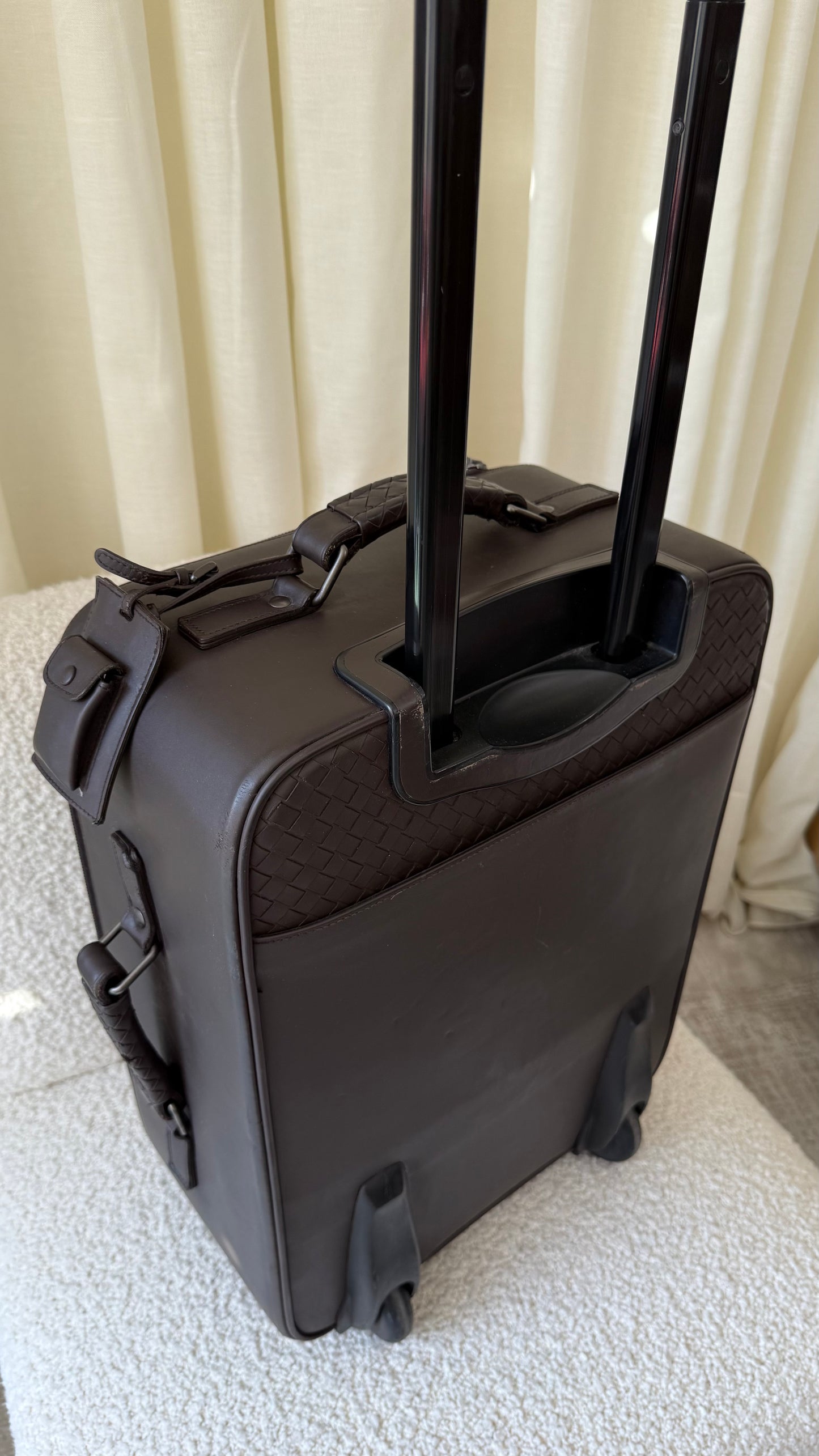 Bottega Veneta Chocolate Intrecciato Woven Leather Travel Trolley Suitcase