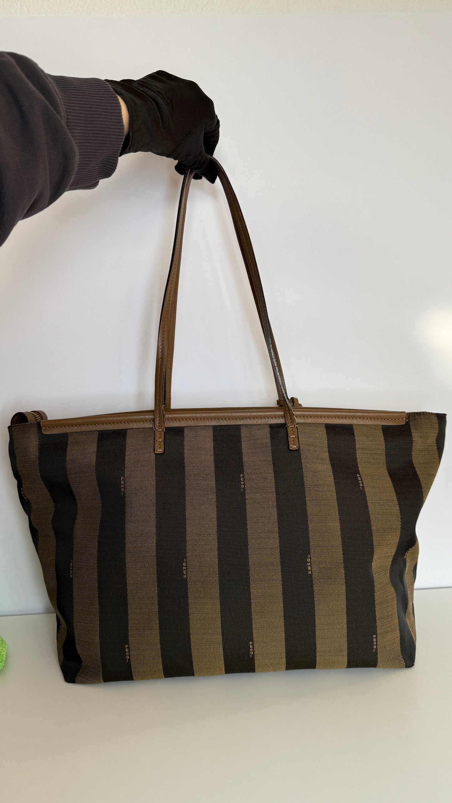 Fendi Brown Canvas Pequin Roll Tote