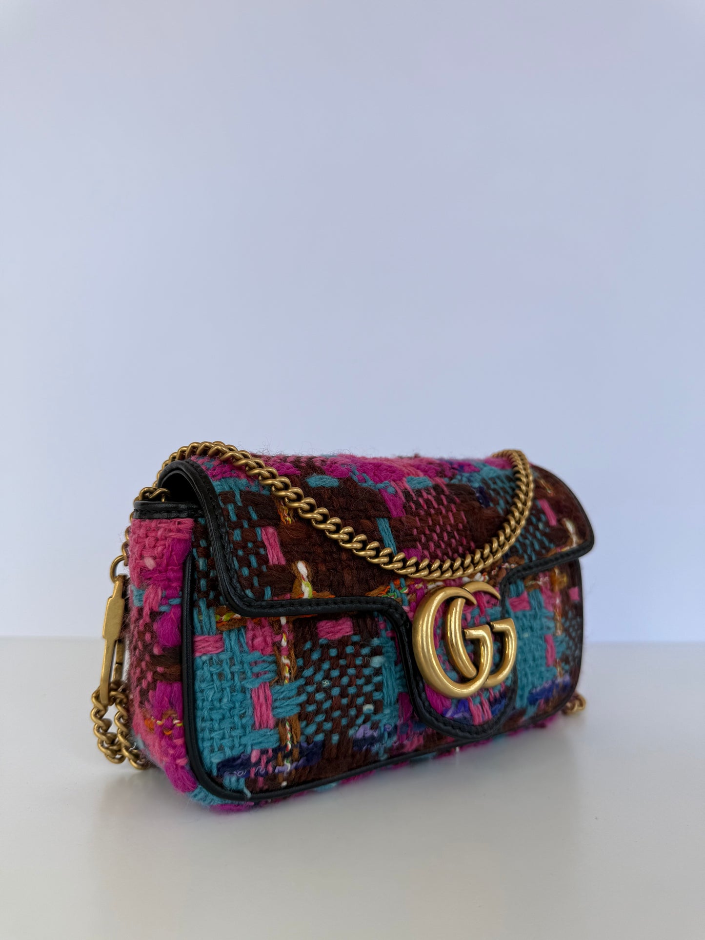 Gucci GG Marmont Super Mini Tweed Calfskin Spicy Check Multicolor