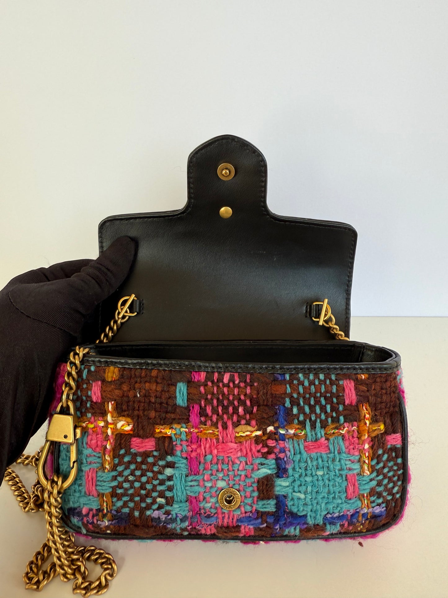 Gucci GG Marmont Super Mini Tweed Calfskin Spicy Check Multicolor