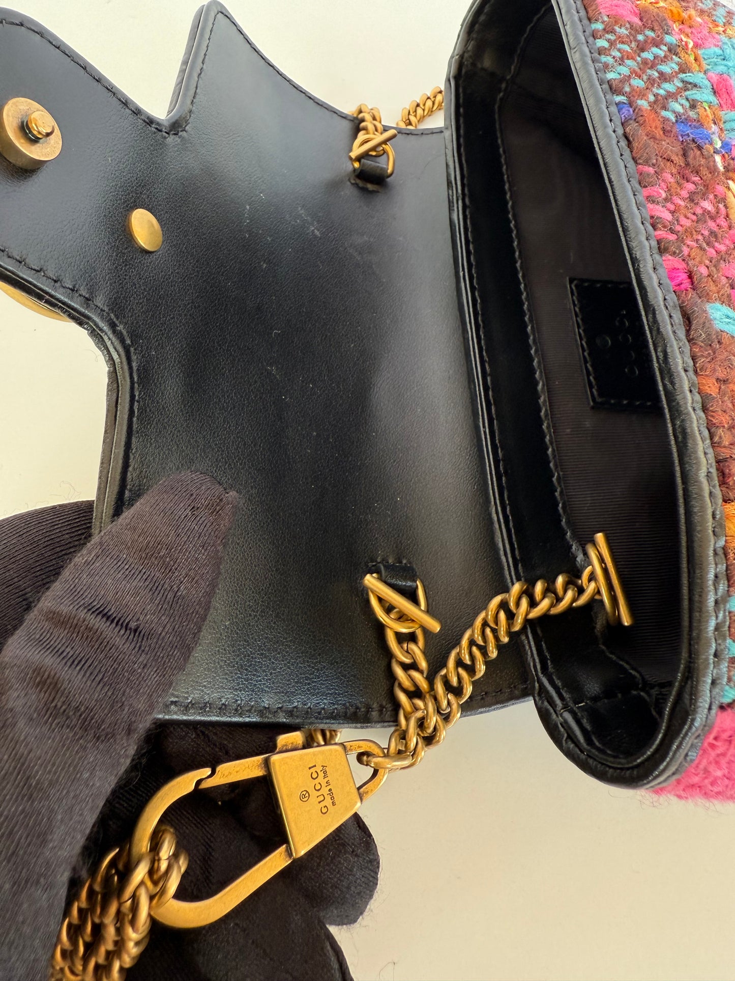 Gucci GG Marmont Super Mini Tweed Calfskin Spicy Check Multicolor