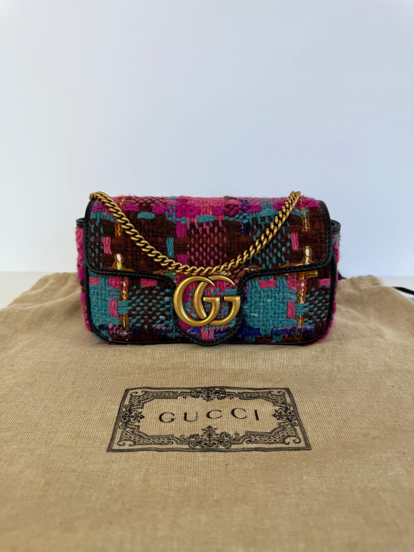 Gucci GG Marmont Super Mini Tweed Calfskin Spicy Check Multicolor
