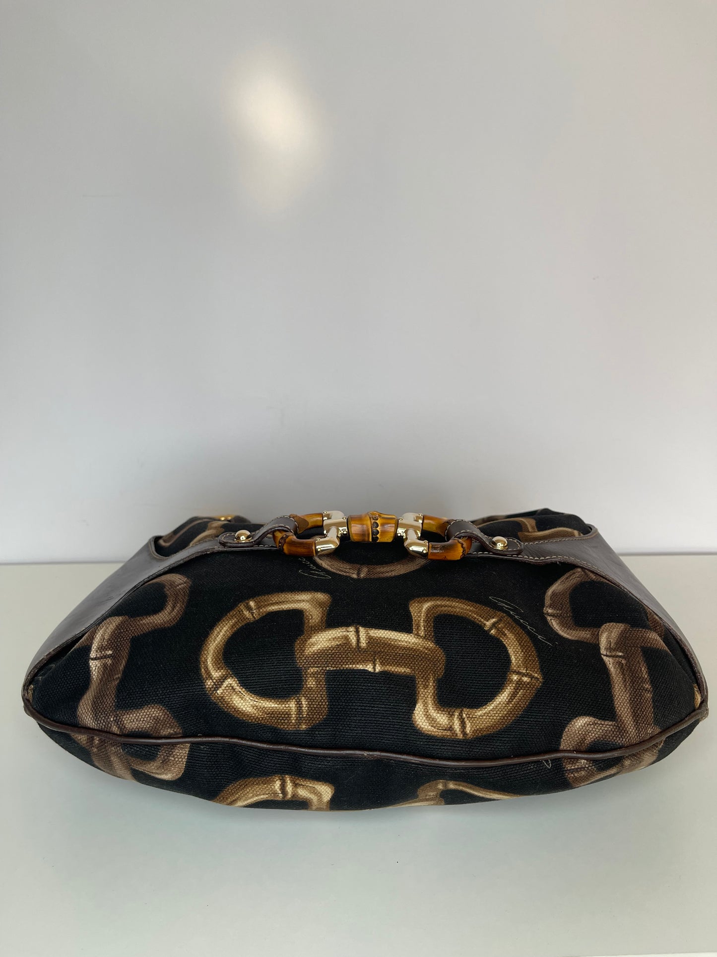 Gucci Brown/Black Printed Canvas and Leather Amalfi Horsebit Hobo
