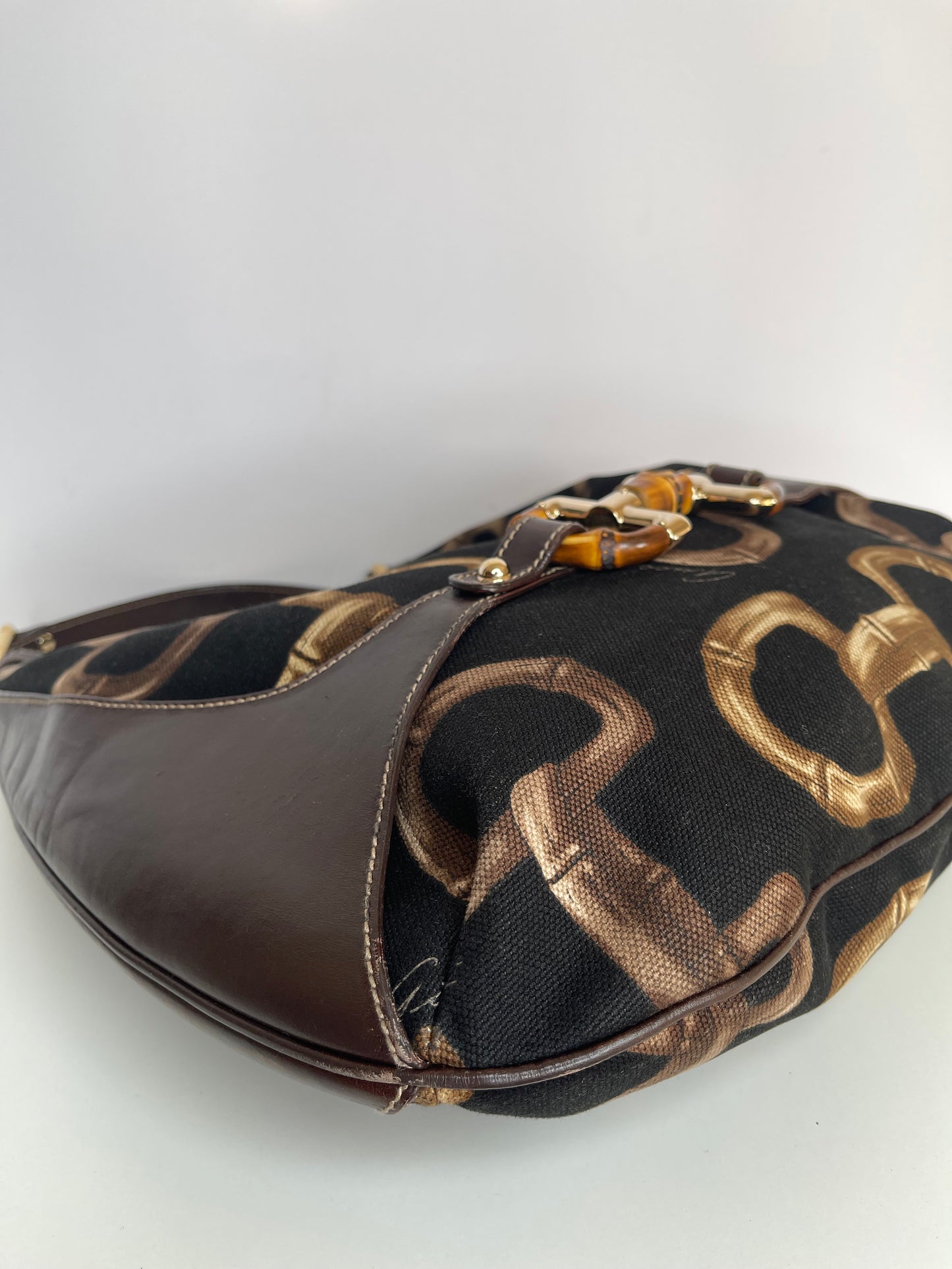 Gucci Brown/Black Printed Canvas and Leather Amalfi Horsebit Hobo