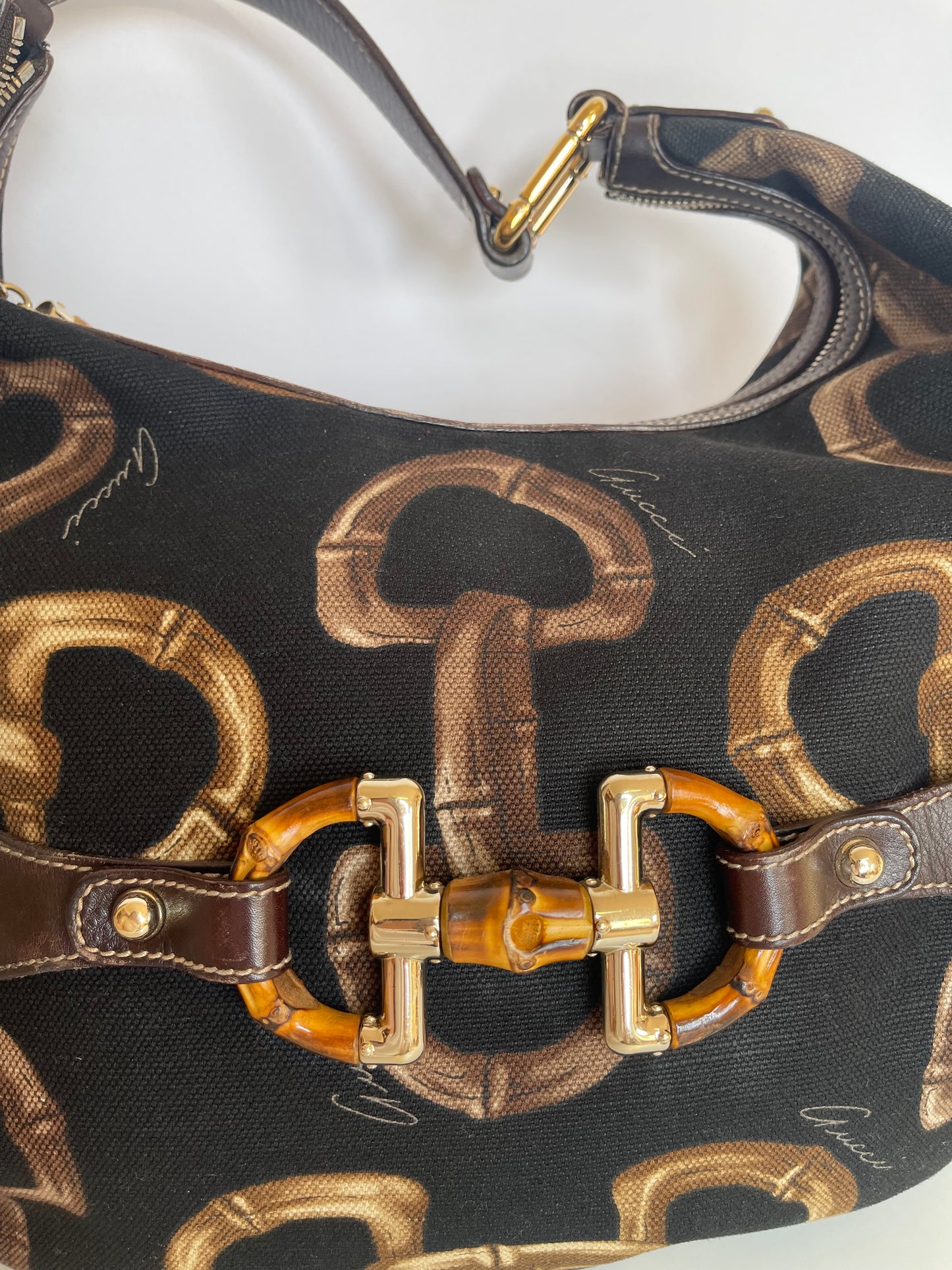 Gucci Brown/Black Printed Canvas and Leather Amalfi Horsebit Hobo