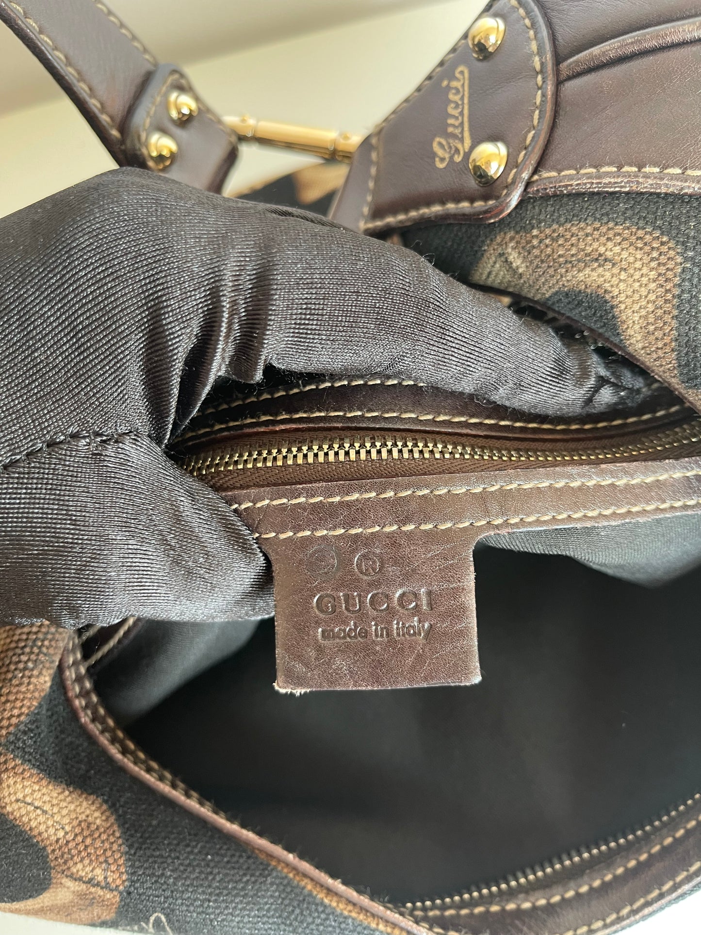 Gucci Brown/Black Printed Canvas and Leather Amalfi Horsebit Hobo