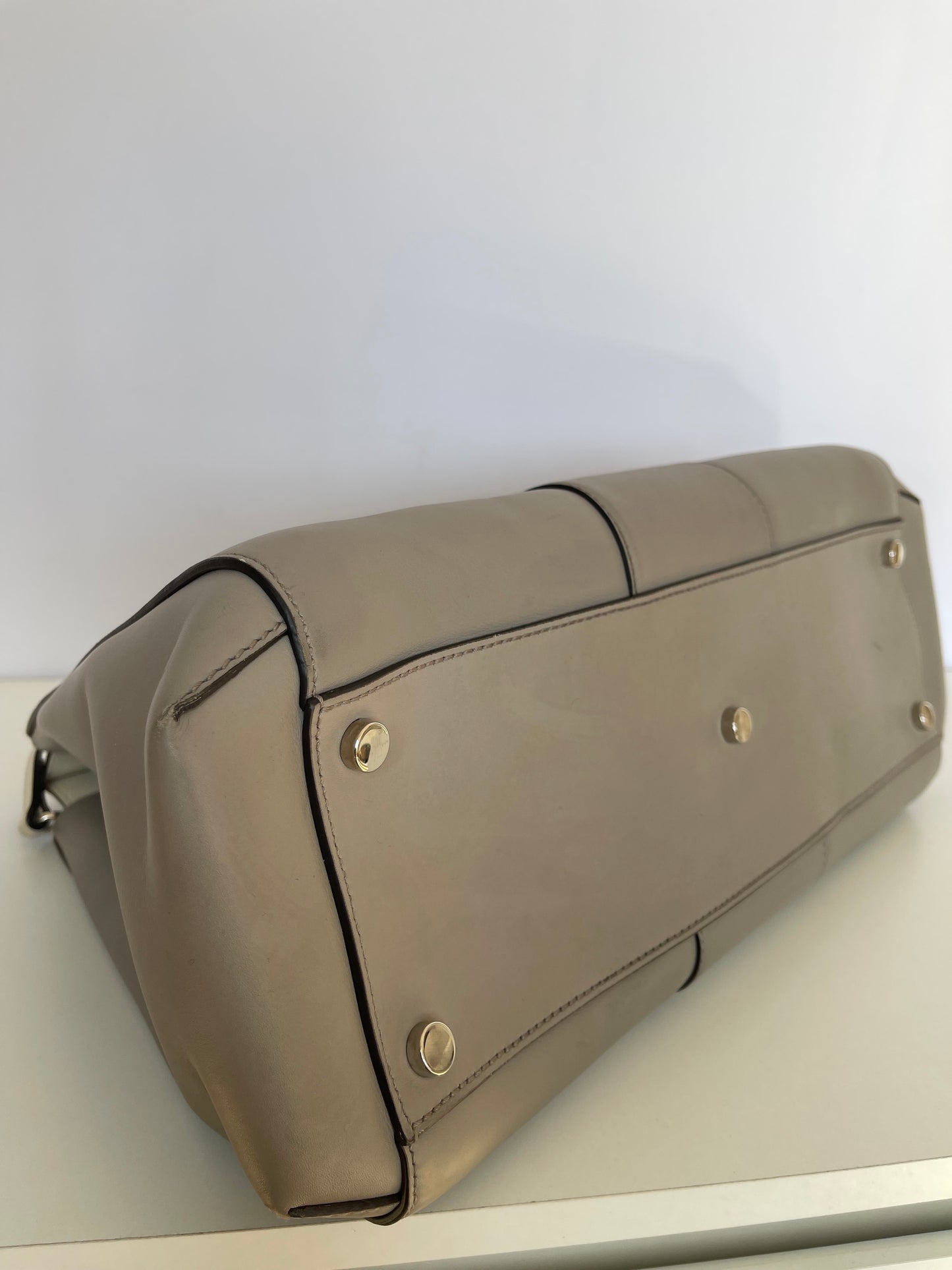 Gucci Calfskin Leather 2way Lady Bamboo Top Handle Bag Grey