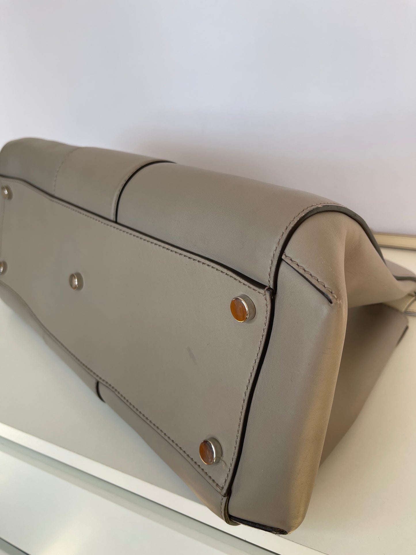Gucci Calfskin Leather 2way Lady Bamboo Top Handle Bag Grey