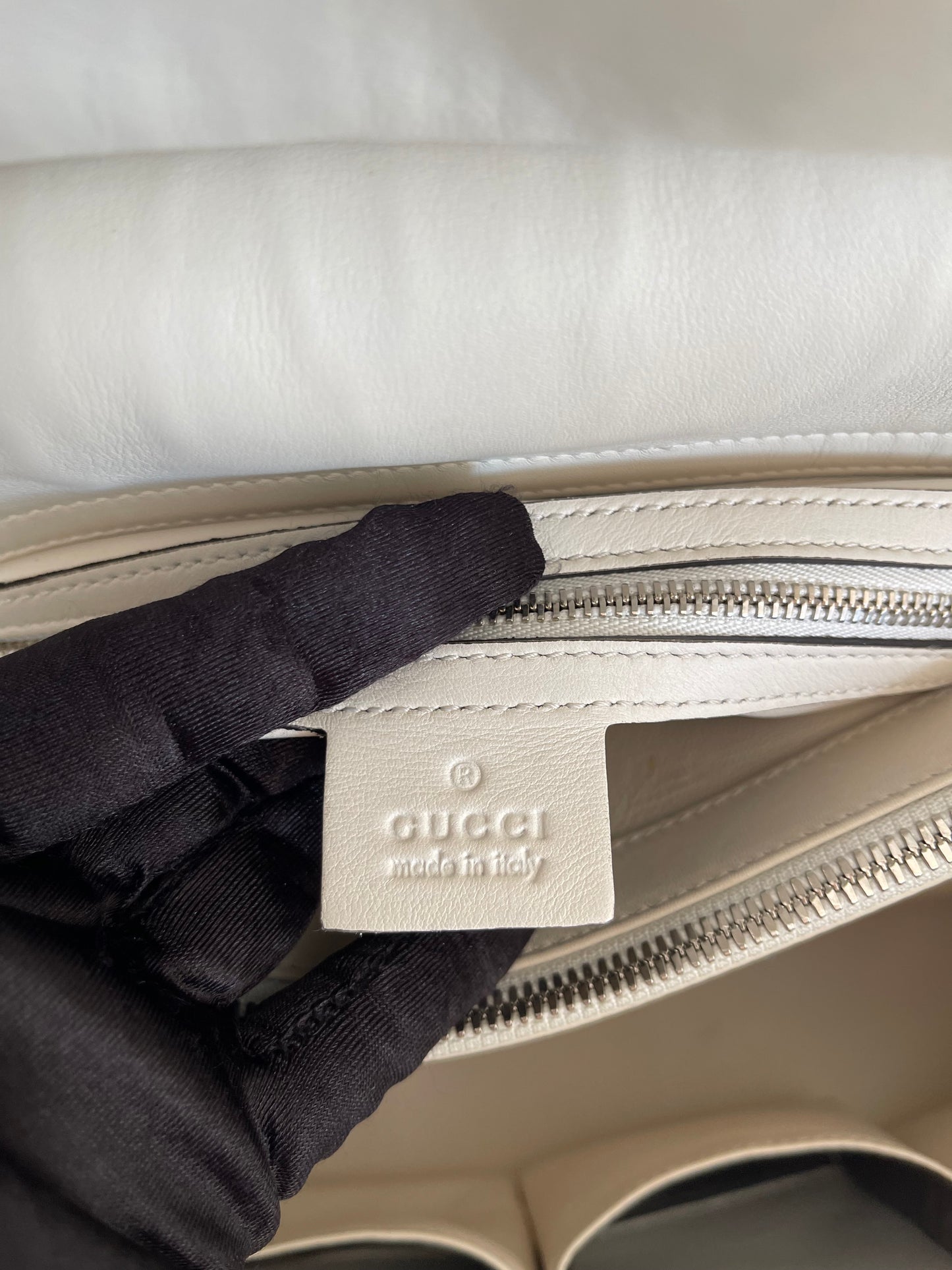 Gucci Calfskin Leather 2way Lady Bamboo Top Handle Bag Grey