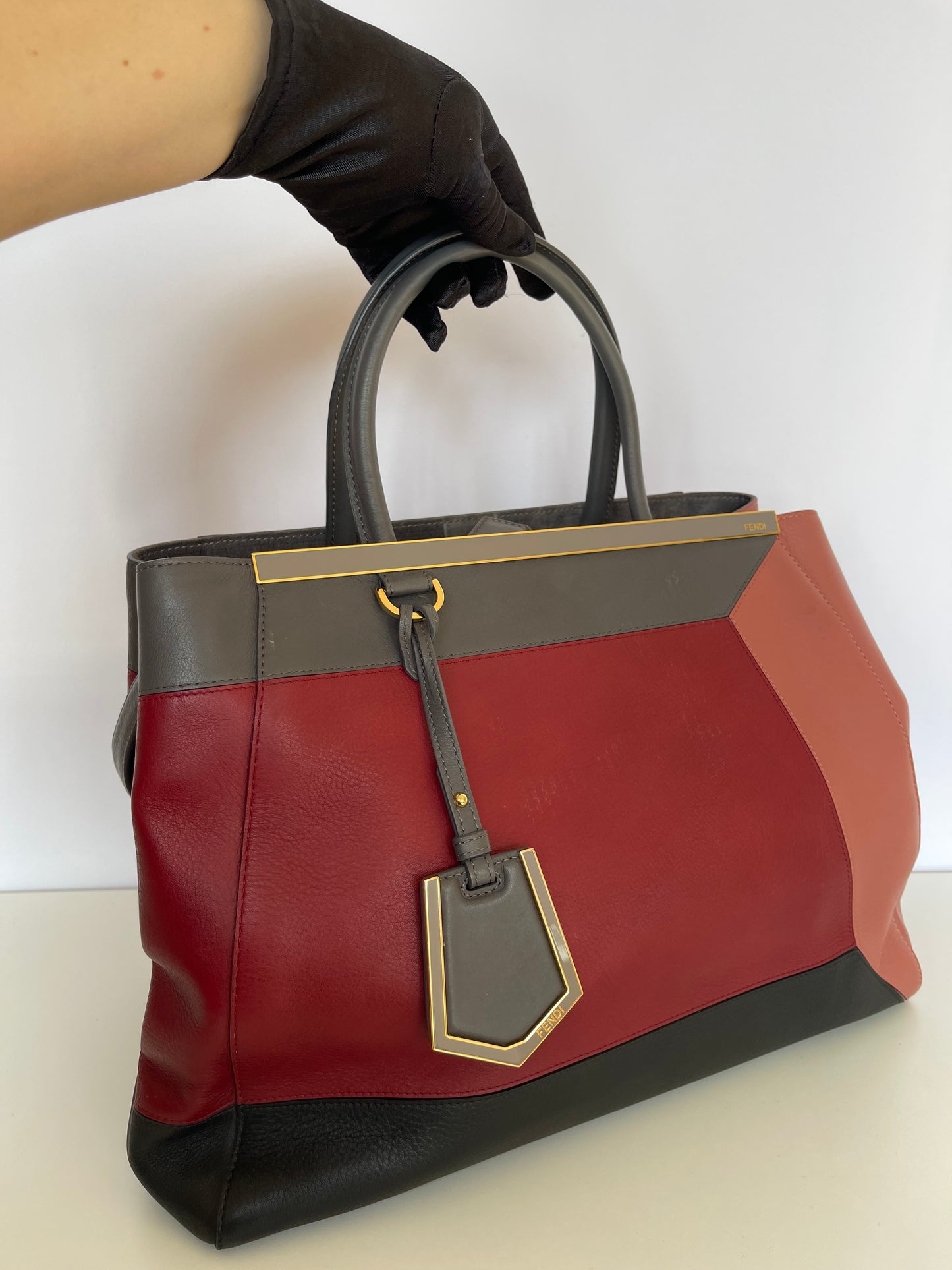 Fendi 2Jours 3D Medium Tote Calfskin Colorblock Bag