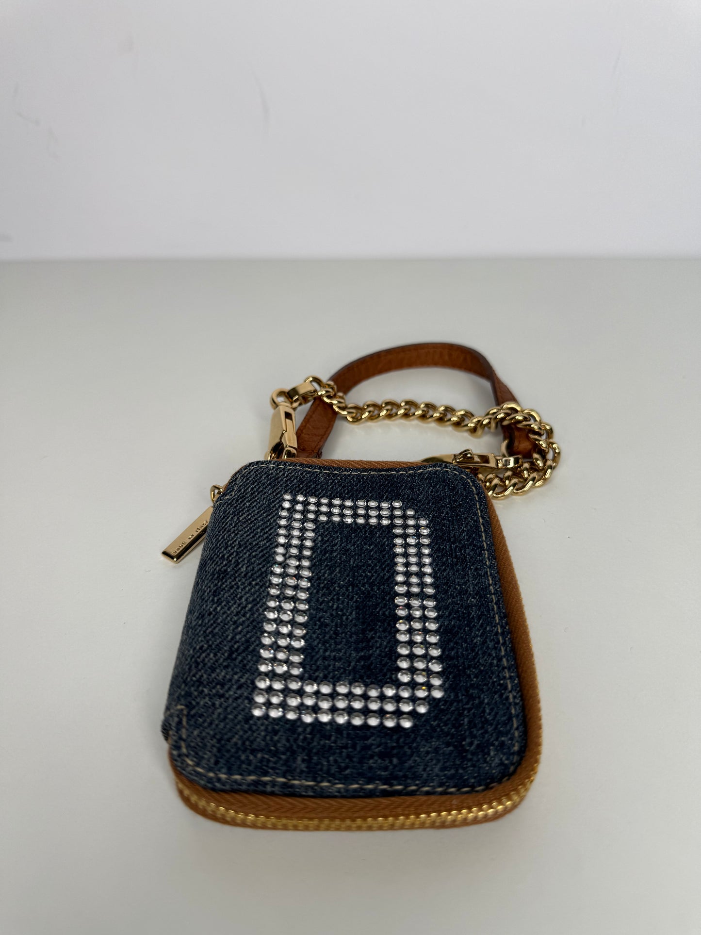 Dolce Gabbana Denim Crystal Logo Mirror and Lipstick Holder