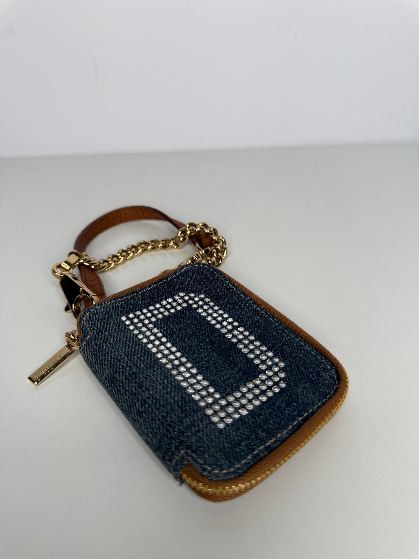 Dolce Gabbana Denim Crystal Logo Mirror and Lipstick Holder