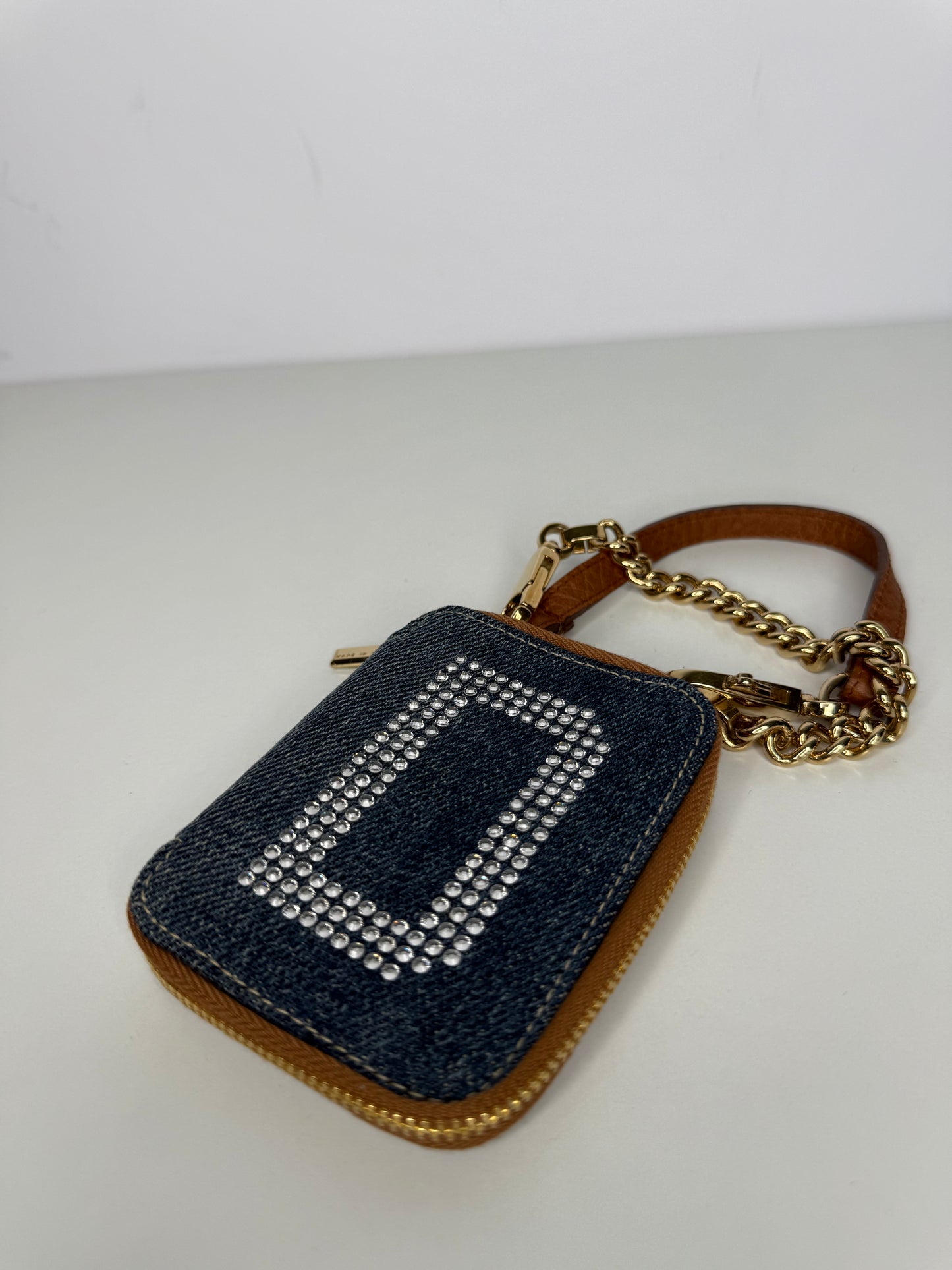 Dolce Gabbana Denim Crystal Logo Mirror and Lipstick Holder