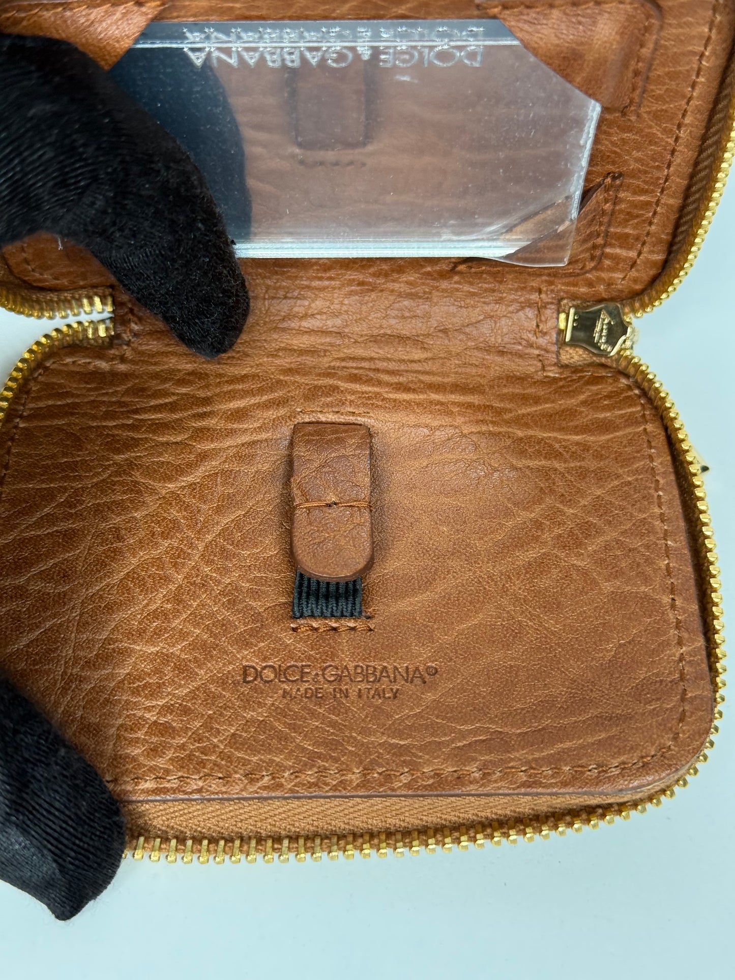 Dolce Gabbana Denim Crystal Logo Mirror and Lipstick Holder