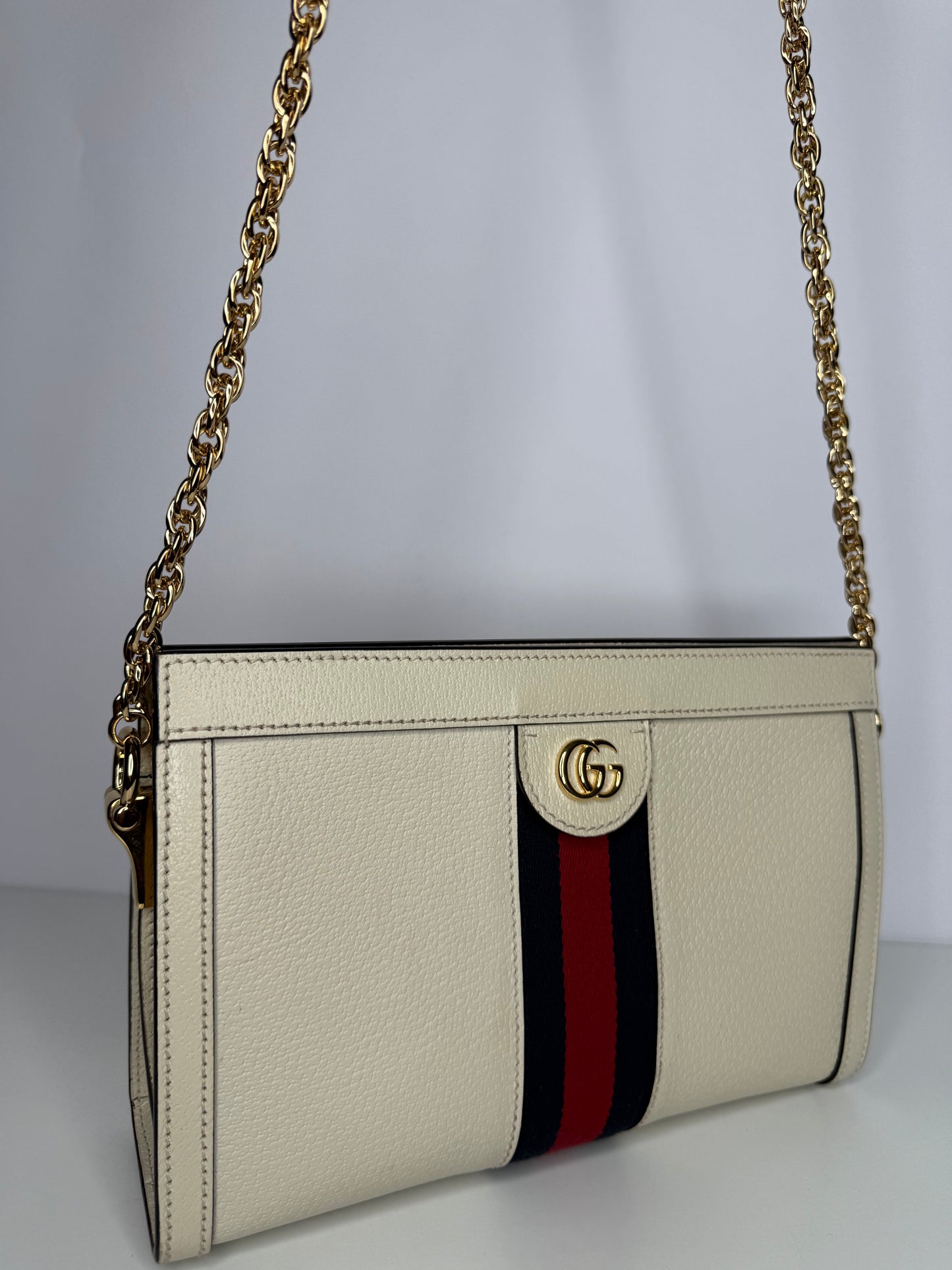 Gucci Small Ophidia White Leather Chain Crossbody Bag