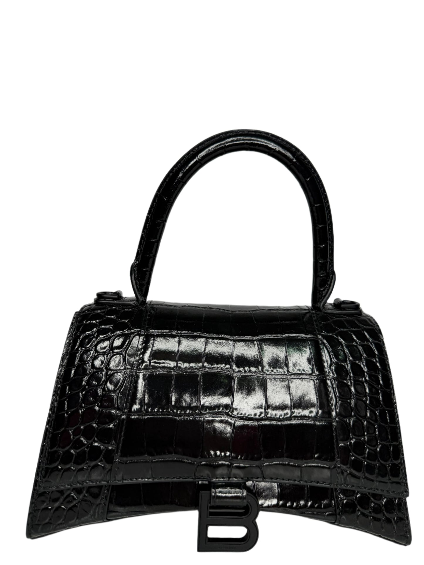 Balenciaga Small Hourglass Croc Embossed Bag Black