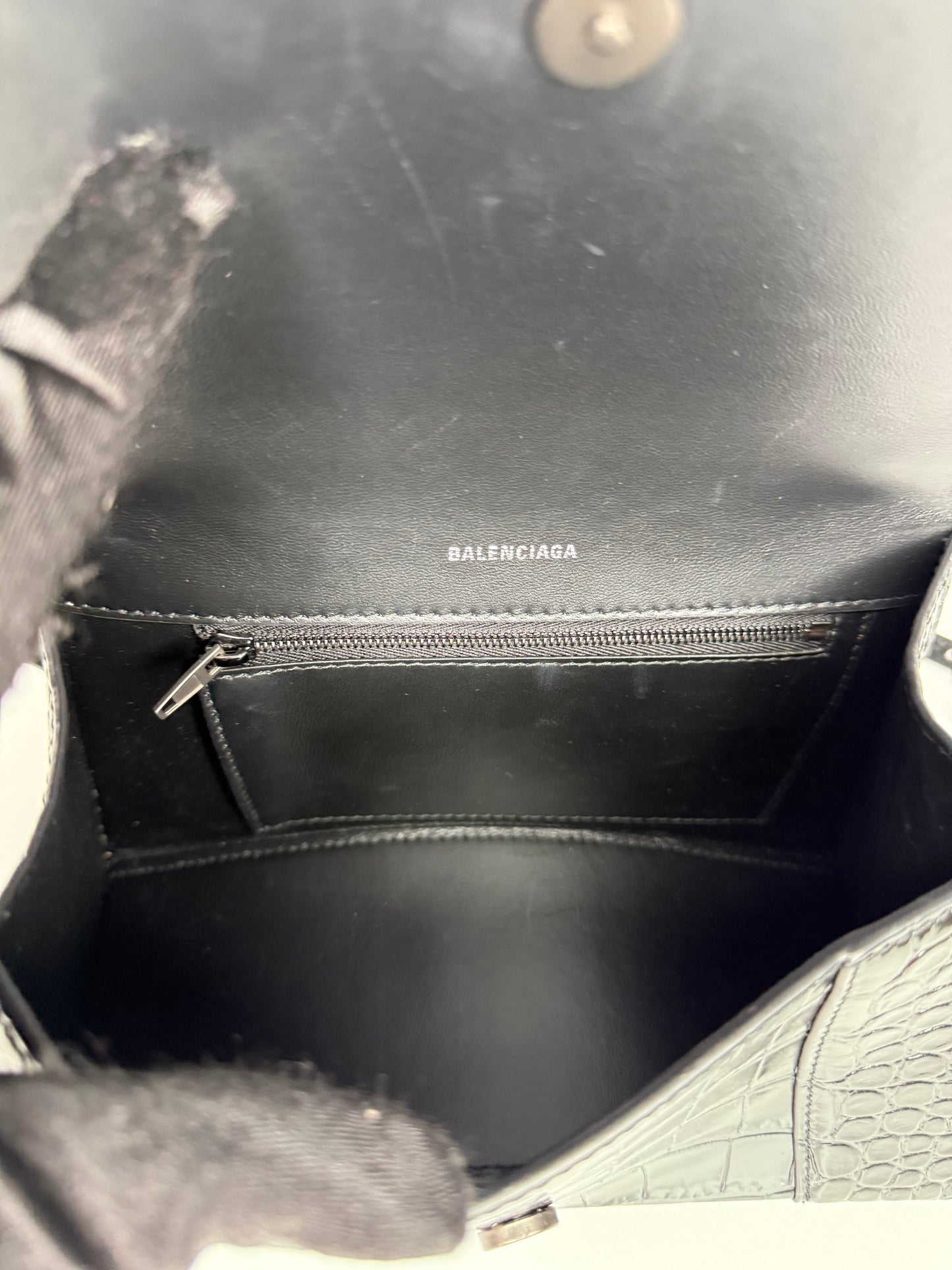 Balenciaga Small Hourglass Croc Embossed Bag Black