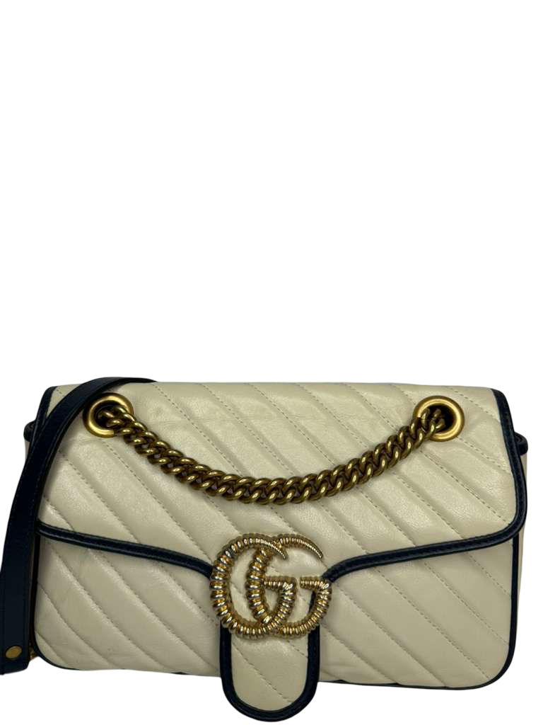 Gucci Blue/Ivory Matelasse Leather Medium GG Marmont Torchon Shoulder Bag