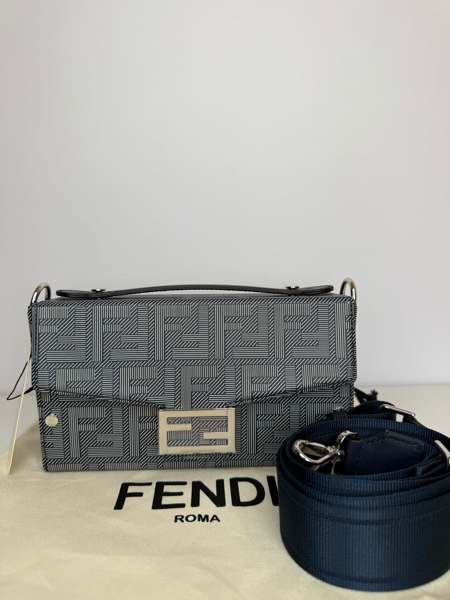 Fendi Unisex Baguette Soft Trunk Messenger Bag Blue