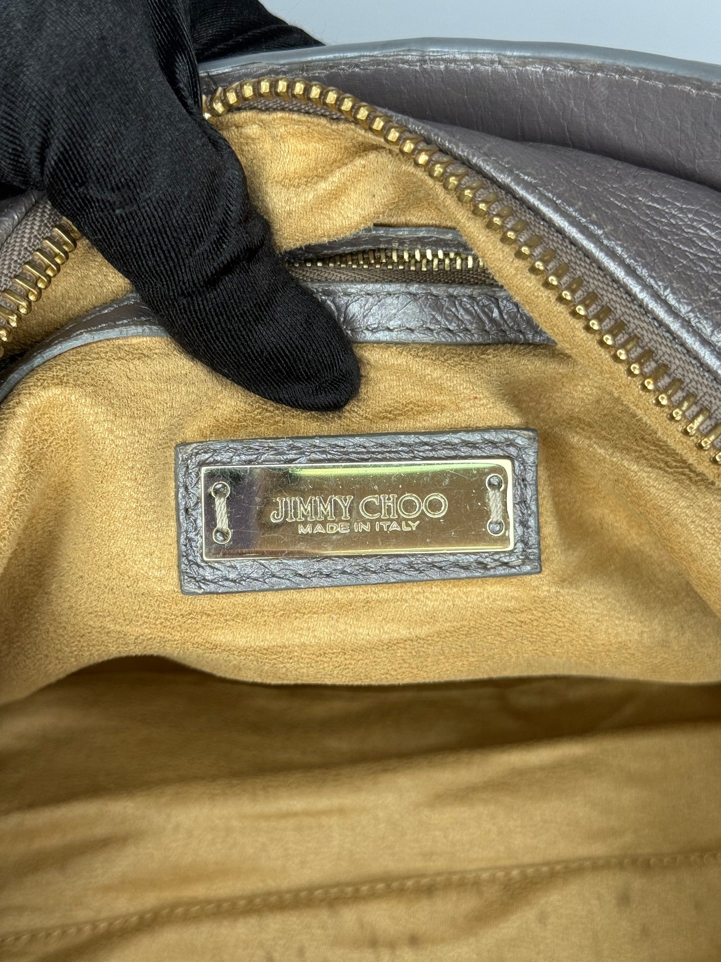 Jimmy Choo Taupe Metallic Deerskin Leather Solar Hobo Bag