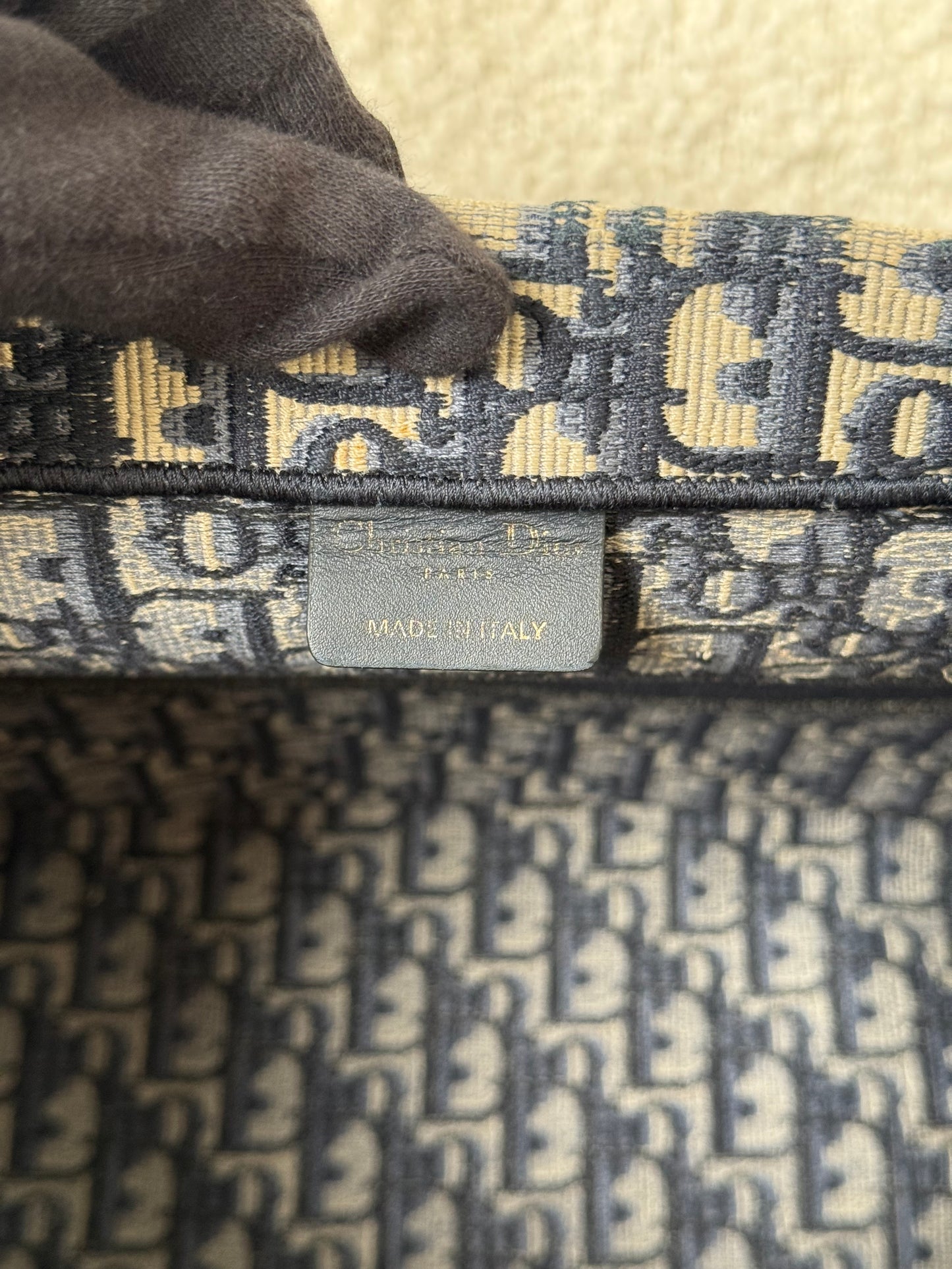 Christian Dior Medium Book Tote Ecru and Blue Dior Oblique Embroidery