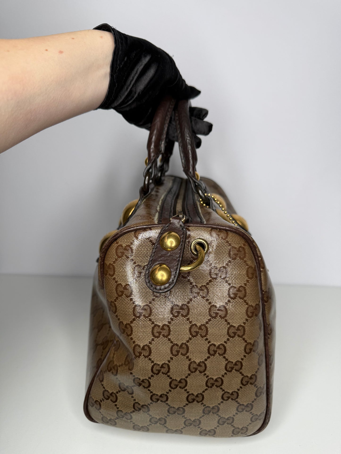 Gucci Beige/Ebony GG Crystal Coated Canvas Babouska Boston Bag