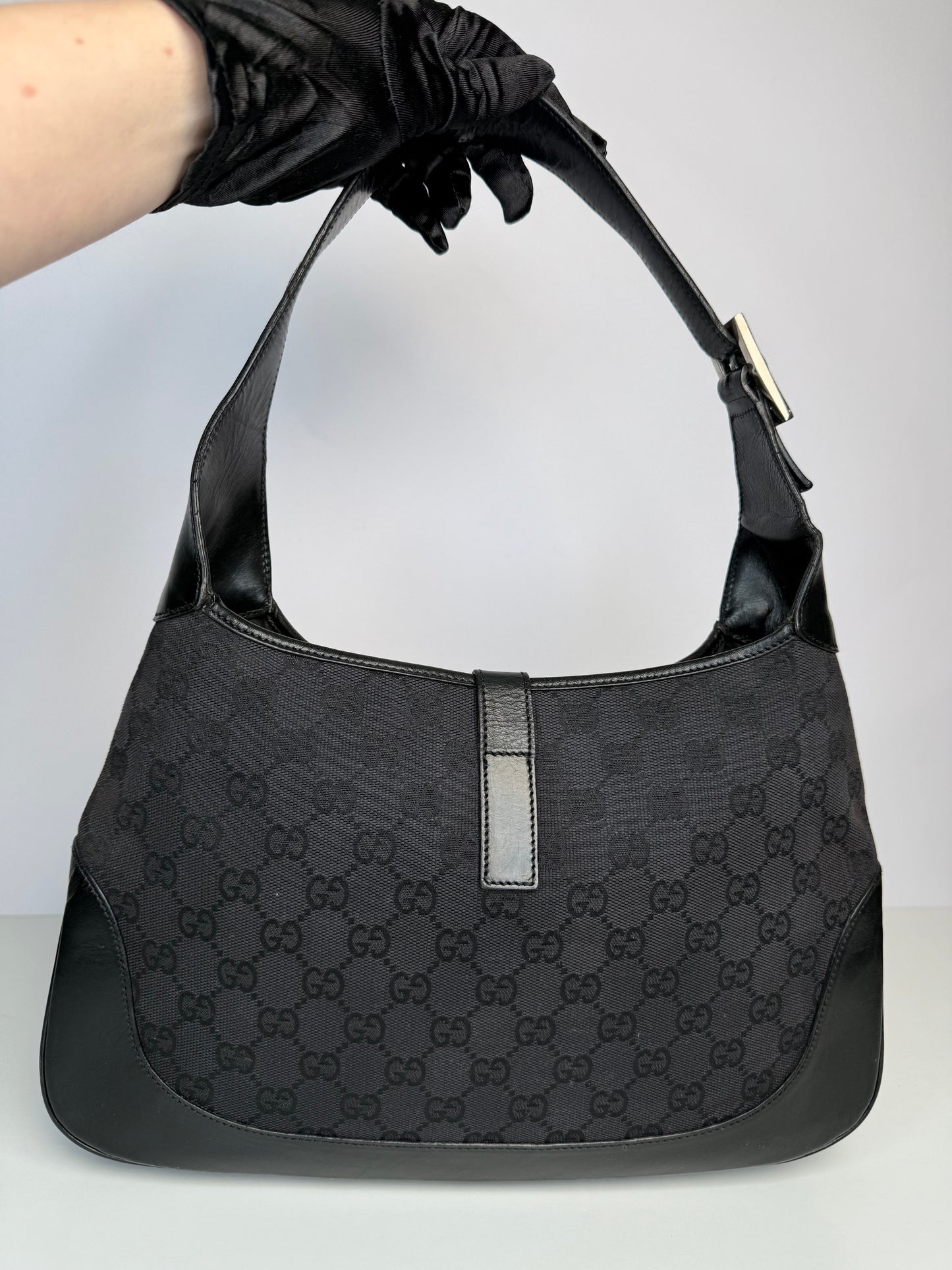 Gucci Black GG Canvas and Leather Small Jackie Shoulder Bag