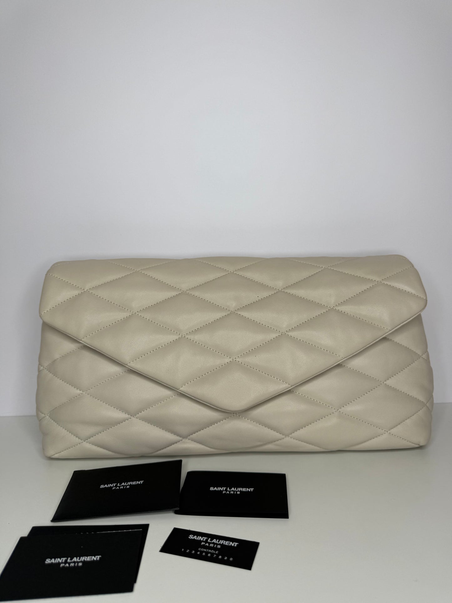 Saint Laurent Sade Puffer Ivory Quilted Leather Clutch