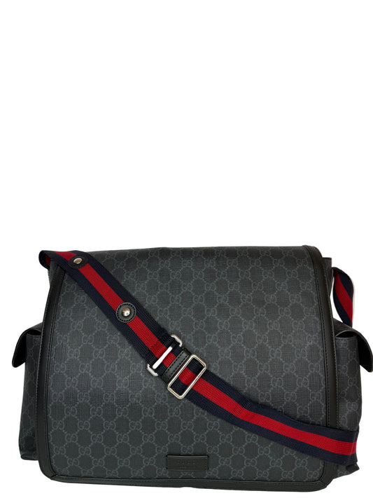 Gucci Black/Grey Gg Supreme Canvas Web Messenger Diaper Bag