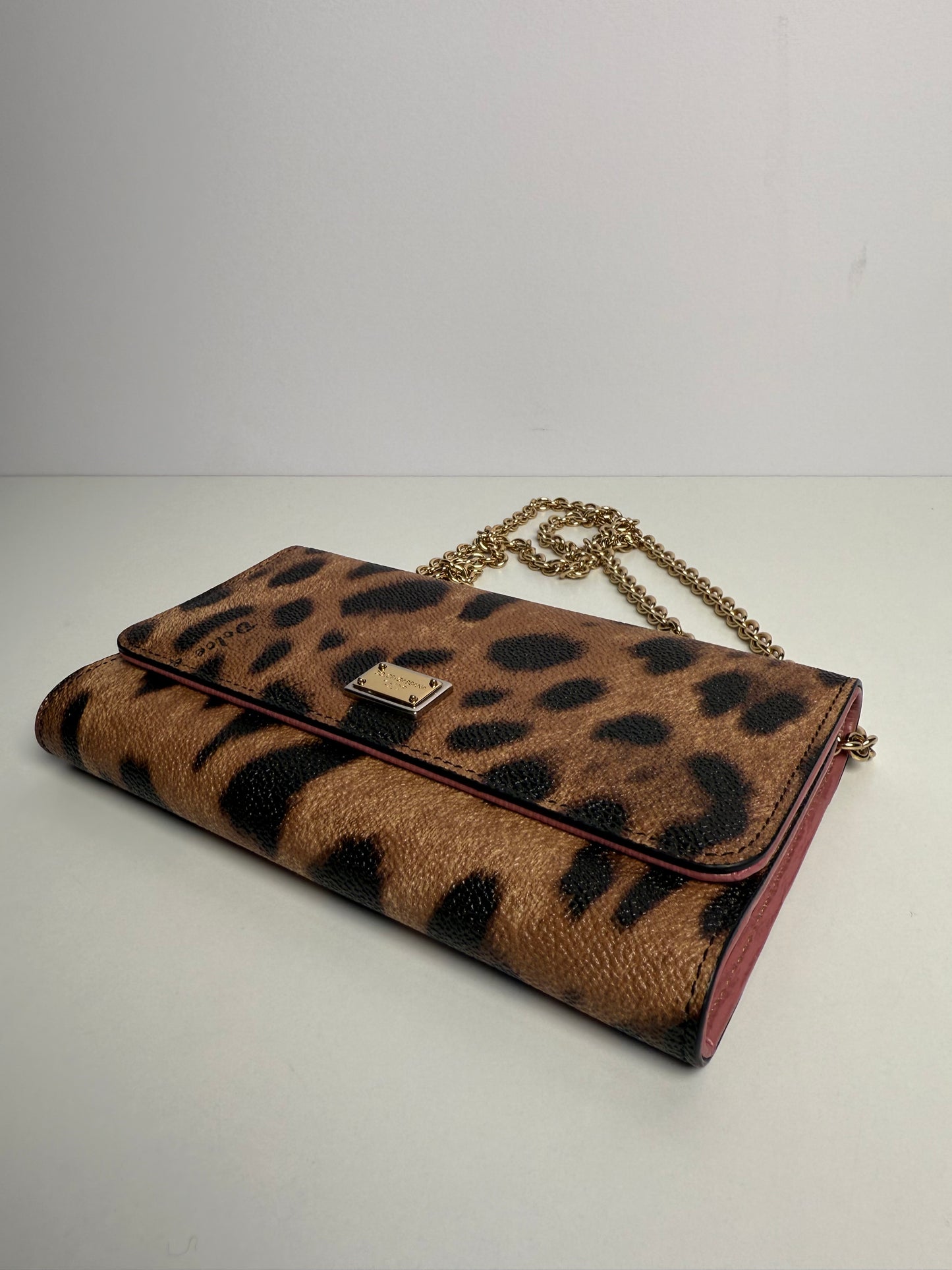 Dolce Gabbana Dauphine Leopard Print Wallet On Chain