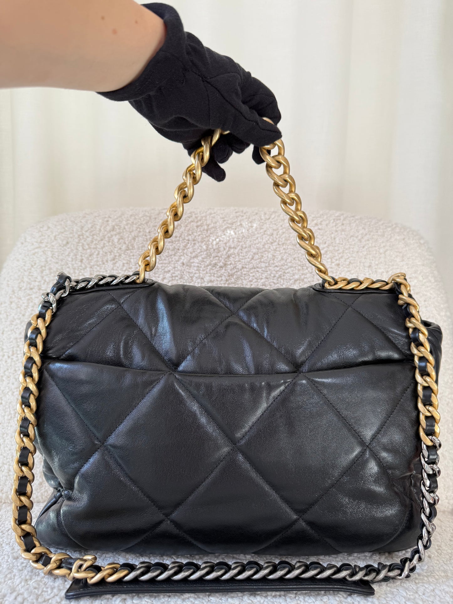 Chanel 19 Maxi Black Goatskin Quilted Leather Flap Bag