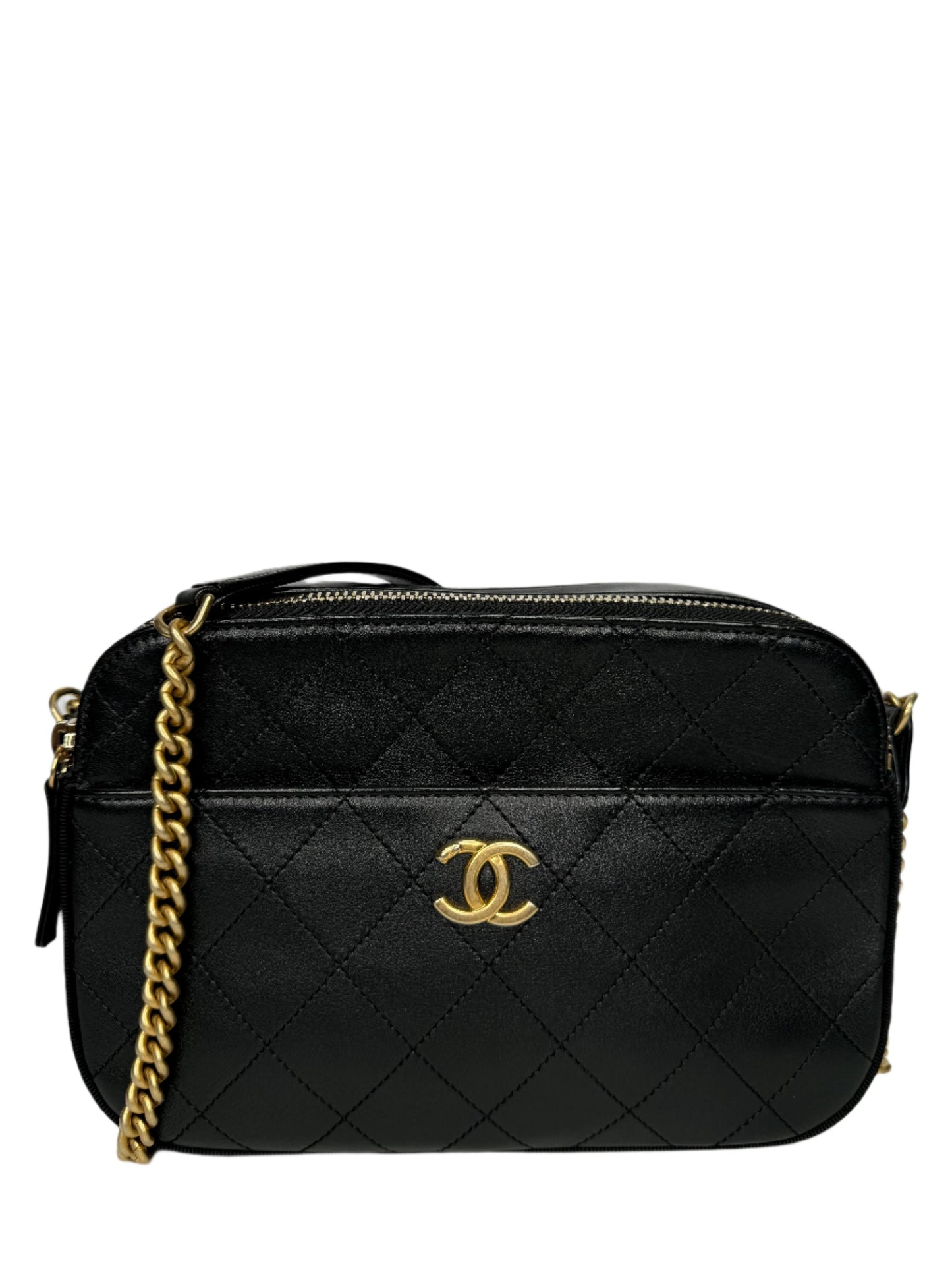 Chanel Black Quilted Leather Button Up Camera Bag