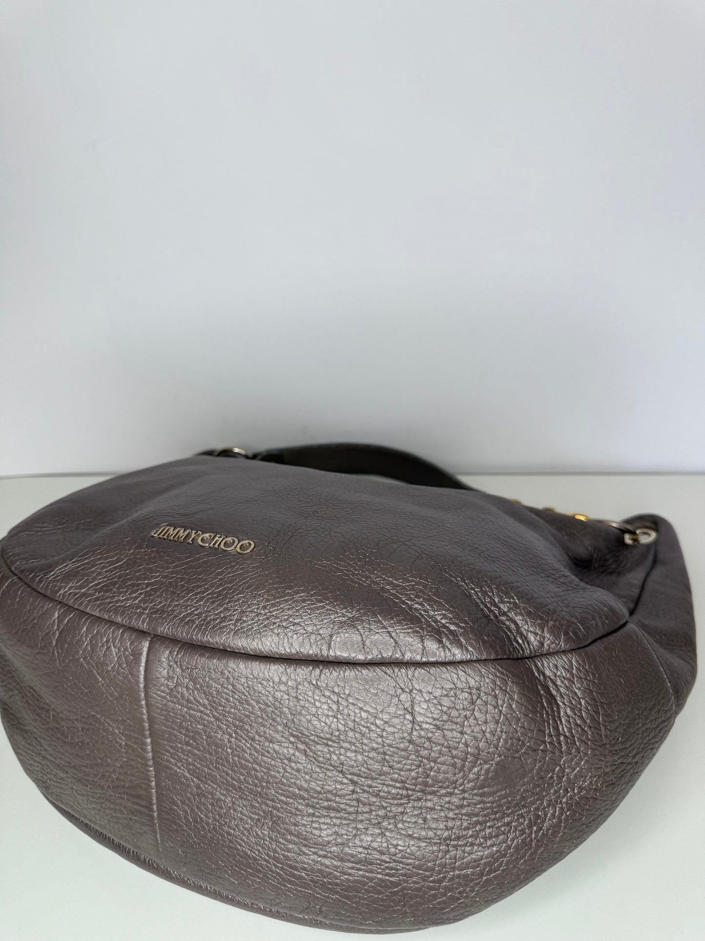 Jimmy Choo Taupe Metallic Deerskin Leather Solar Hobo Bag