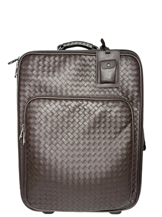 Bottega Veneta Chocolate Intrecciato Woven Leather Travel Trolley Suitcase
