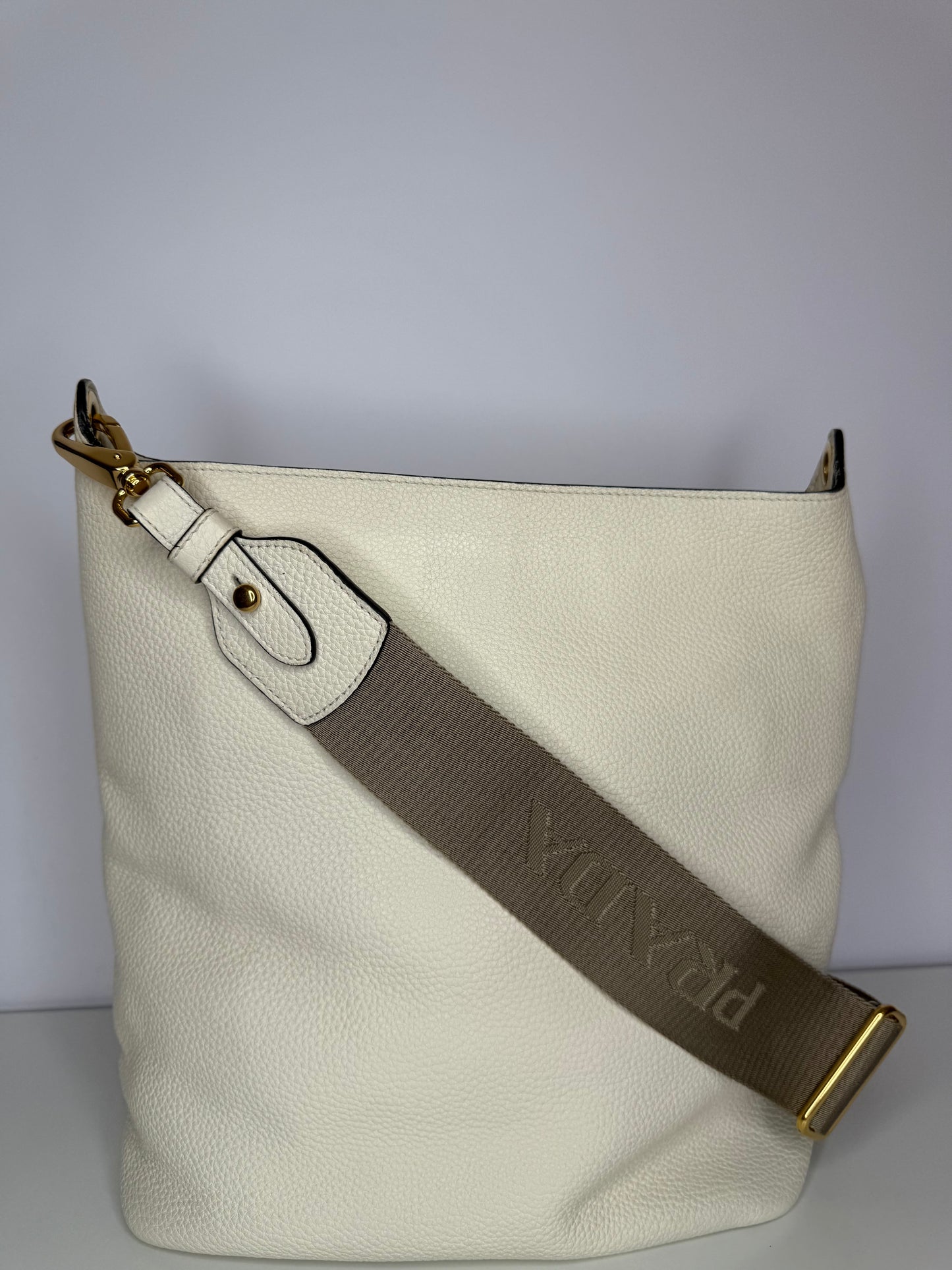 Prada Off White Vitello Daino Leather Zip Messenger Bag