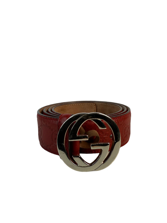 Gucci Red Guccissima Leather Interlocking G-Buckle Belt