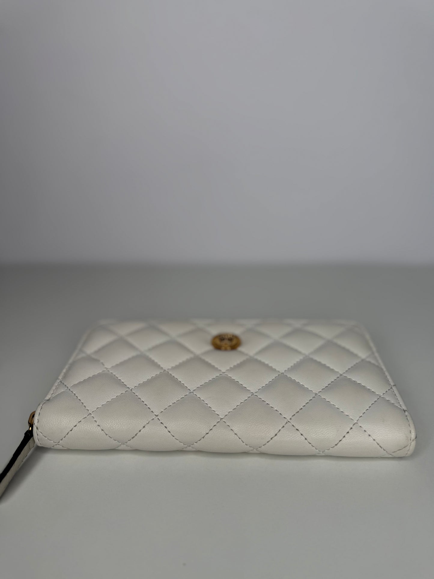 Versace La Medusa White Leather Quilted Zip Around Wallet