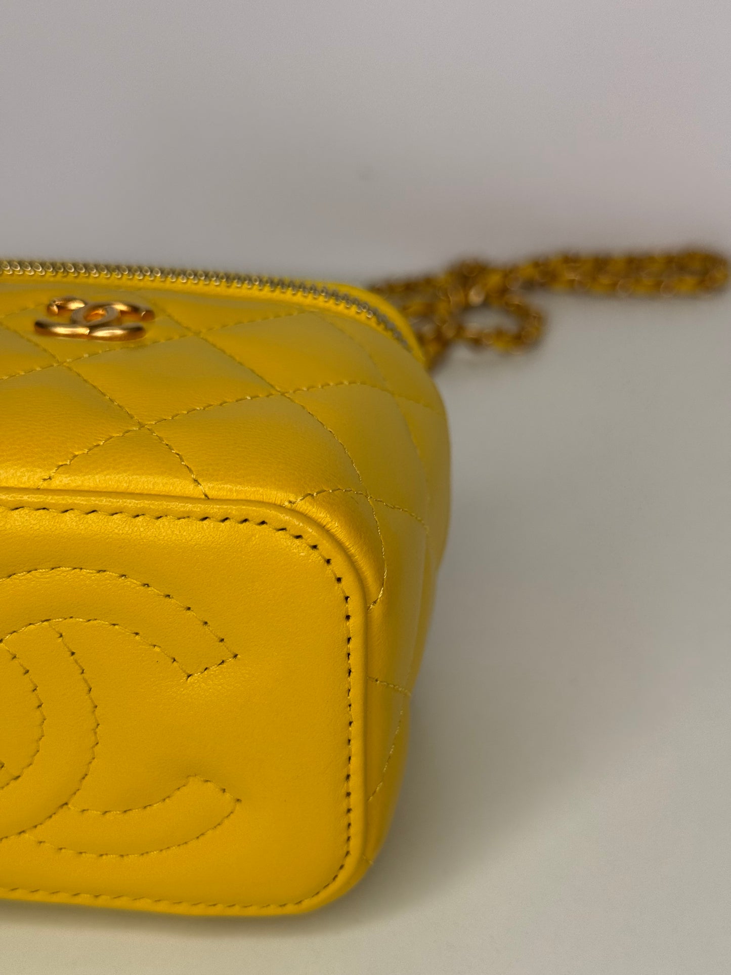 Chanel Yellow Lambskin Quilted Pearl Crush Mini Vanity Case