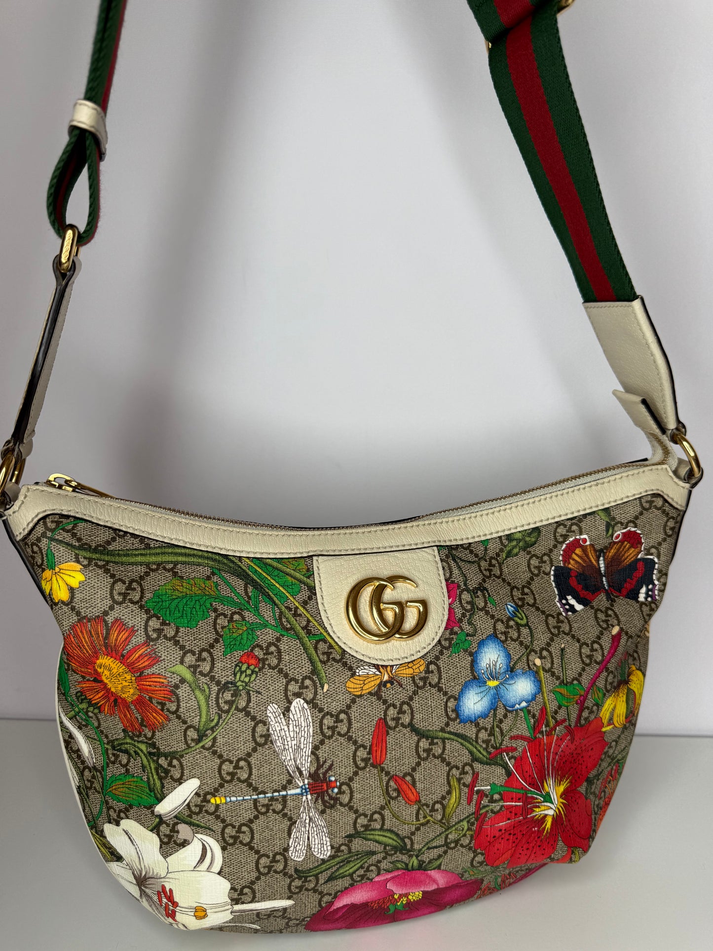 Gucci Ophidia Half Moon Hobo Flora GG Coated Canvas Small