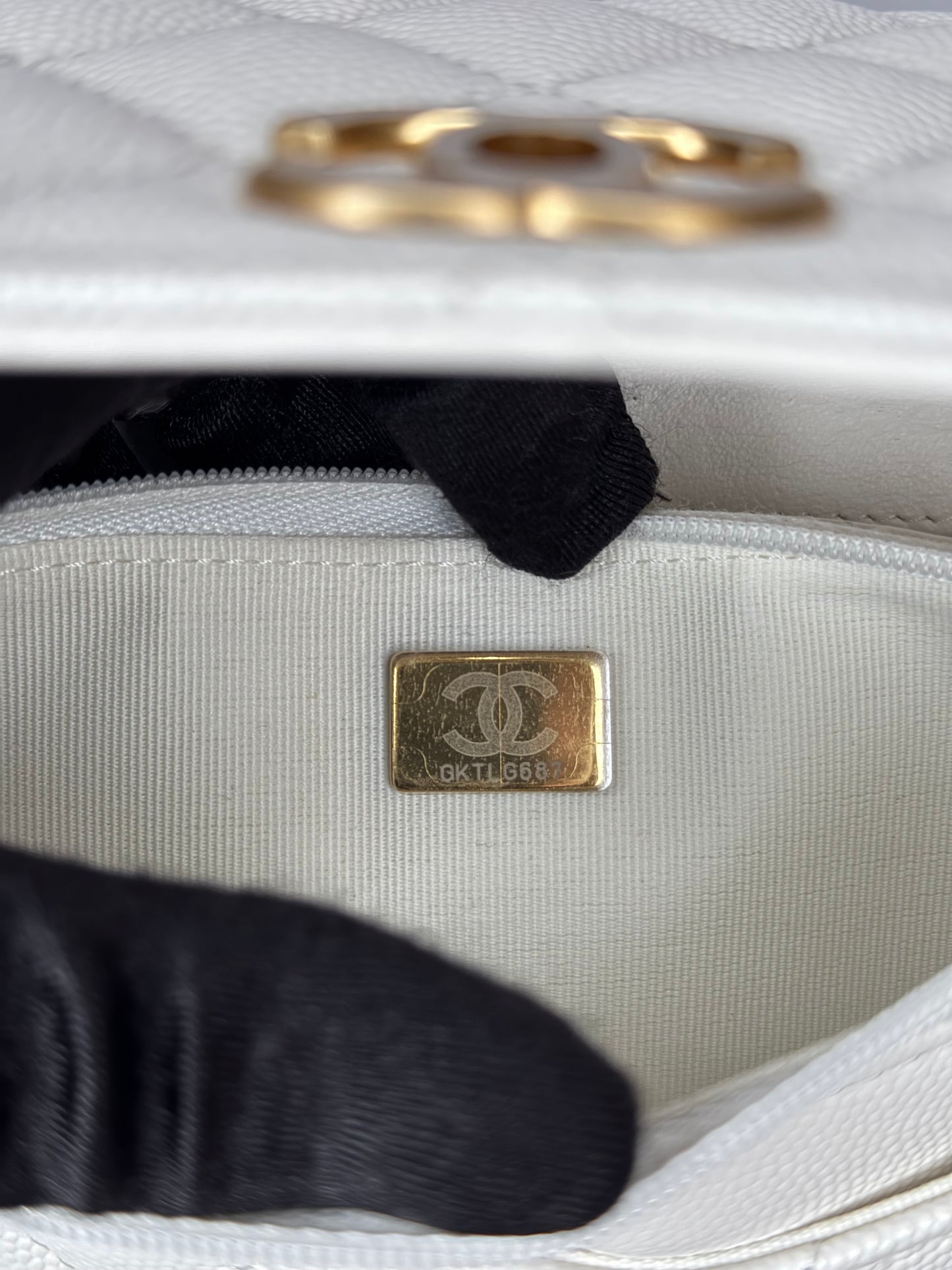 Chanel White Wallet on Chain Caviar Leather Charm Chain