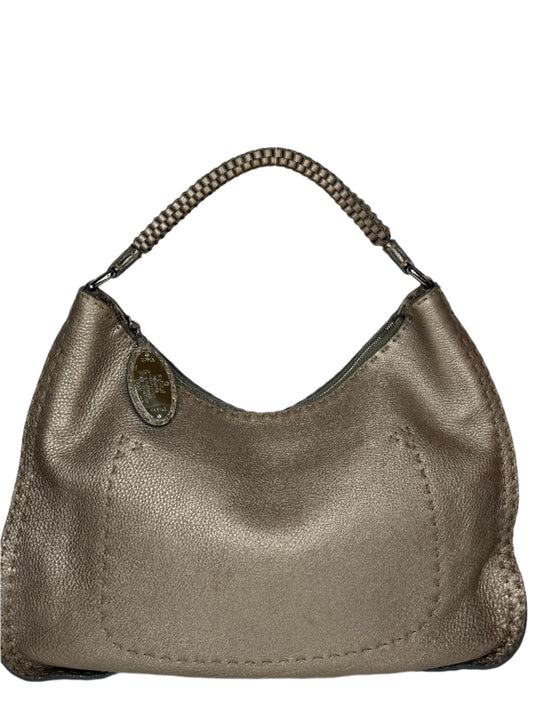 Fendi Pewter Selleria Textured Hobo Bag