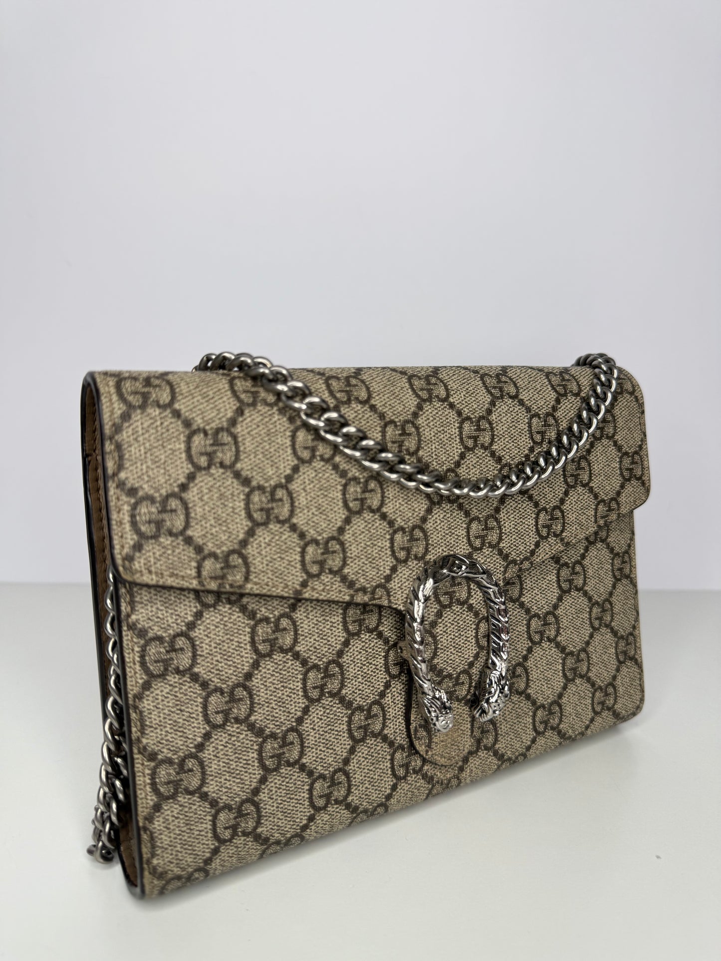 Gucci Dionysus Beige/Ebony GG Supreme Canvas Wallet on Chain