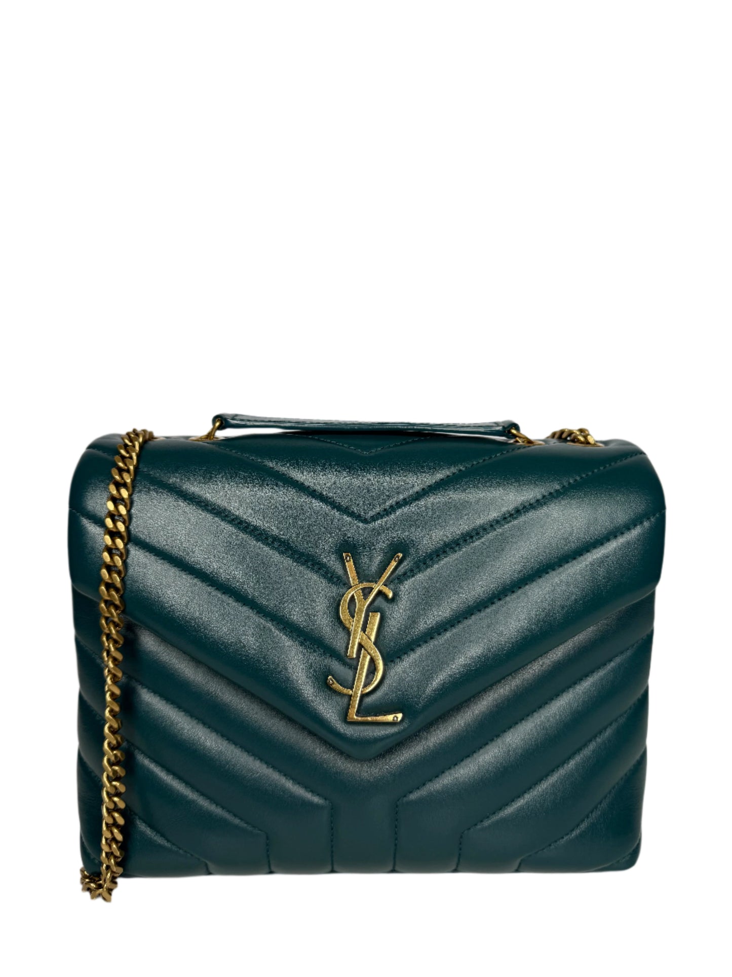 Saint Laurent Calfskin Y Quilted Monogram Medium Loulou Green